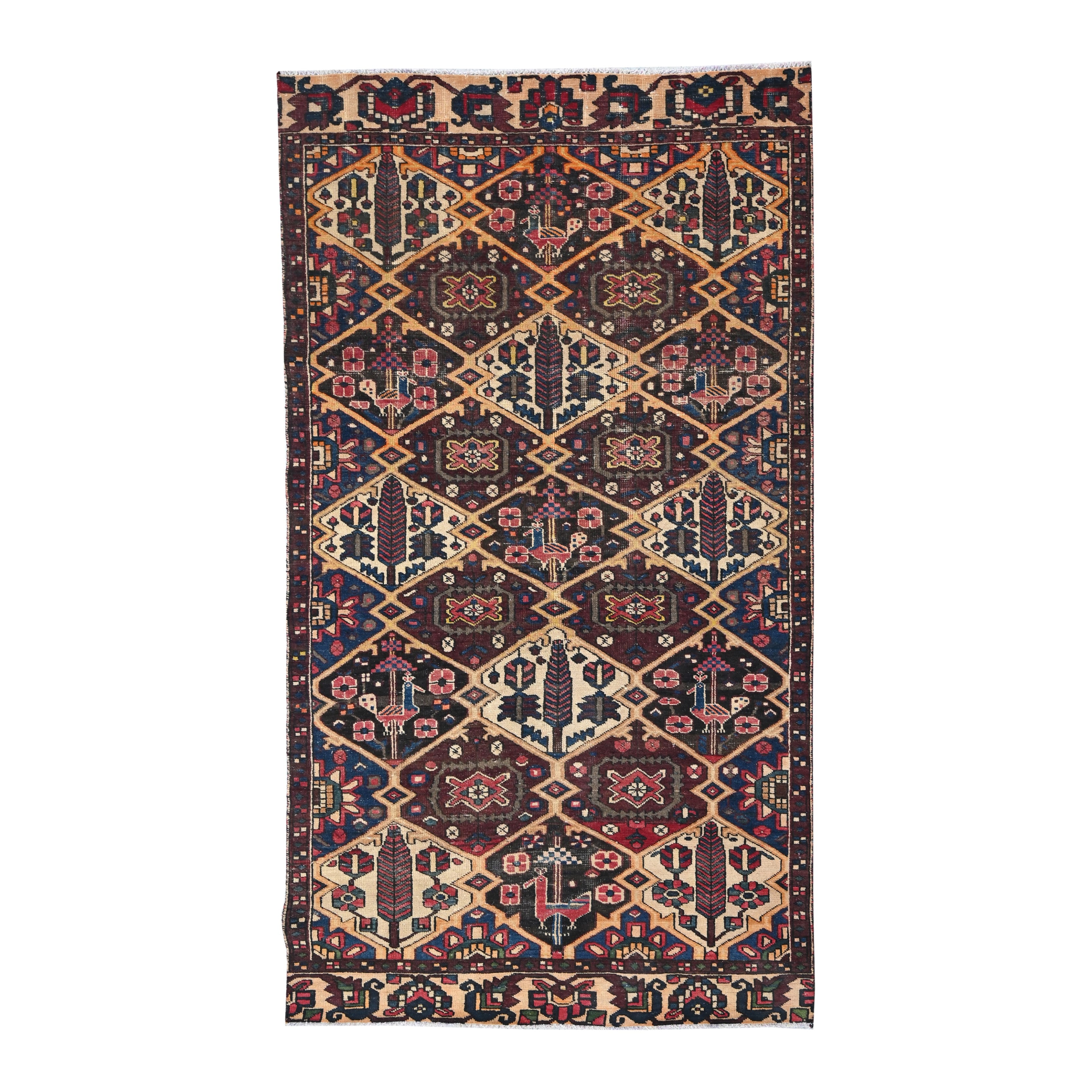 Persian Bakhtiari area rug in dark brown and cream, 5' x 9'4"