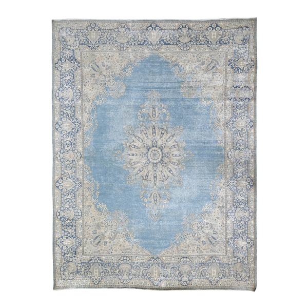 Persian Kerman oversized rug in powder blue and cream, 8'11" x 12'2"