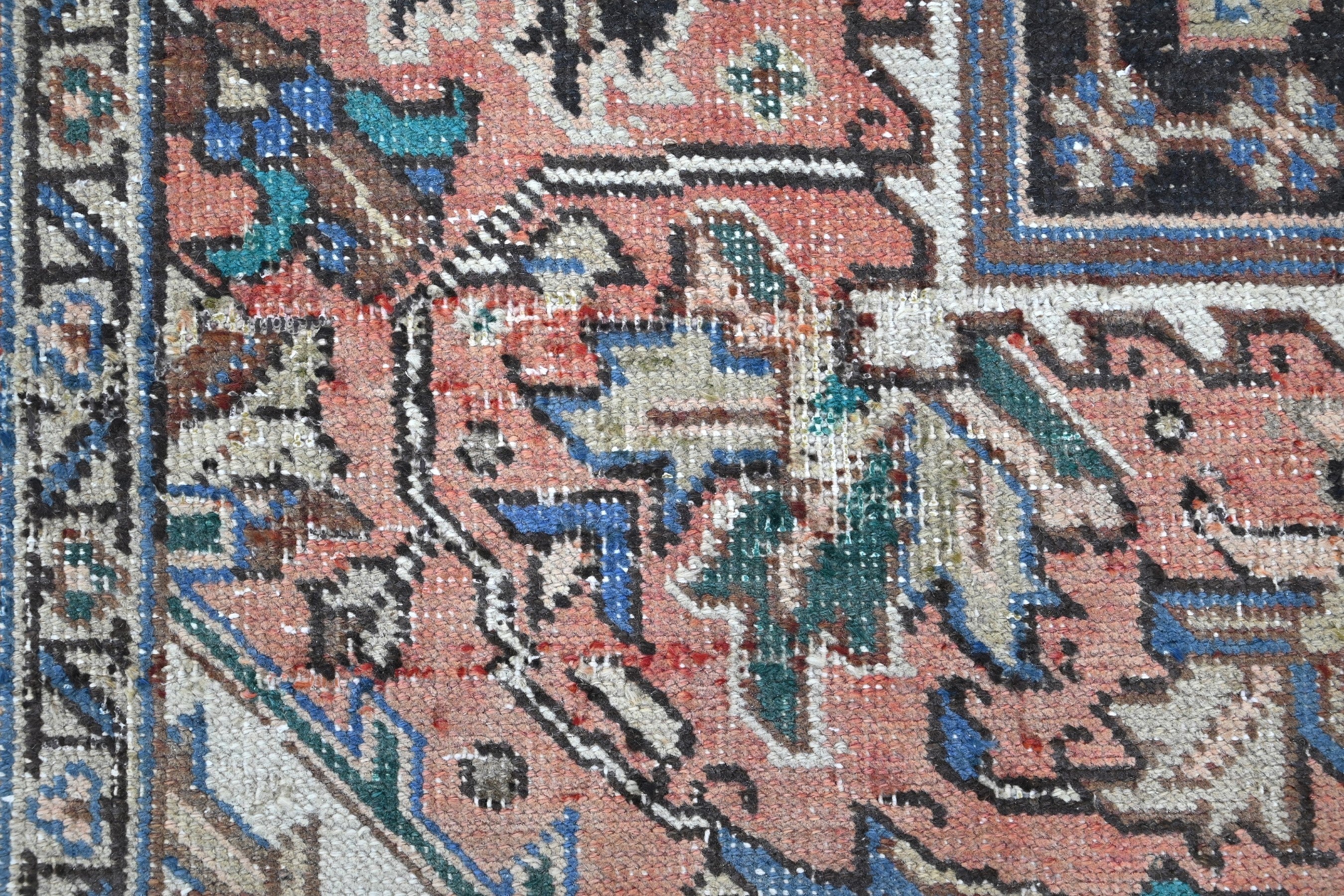 Persian Heriz area rug in terracotta and navy, view 11 of 21