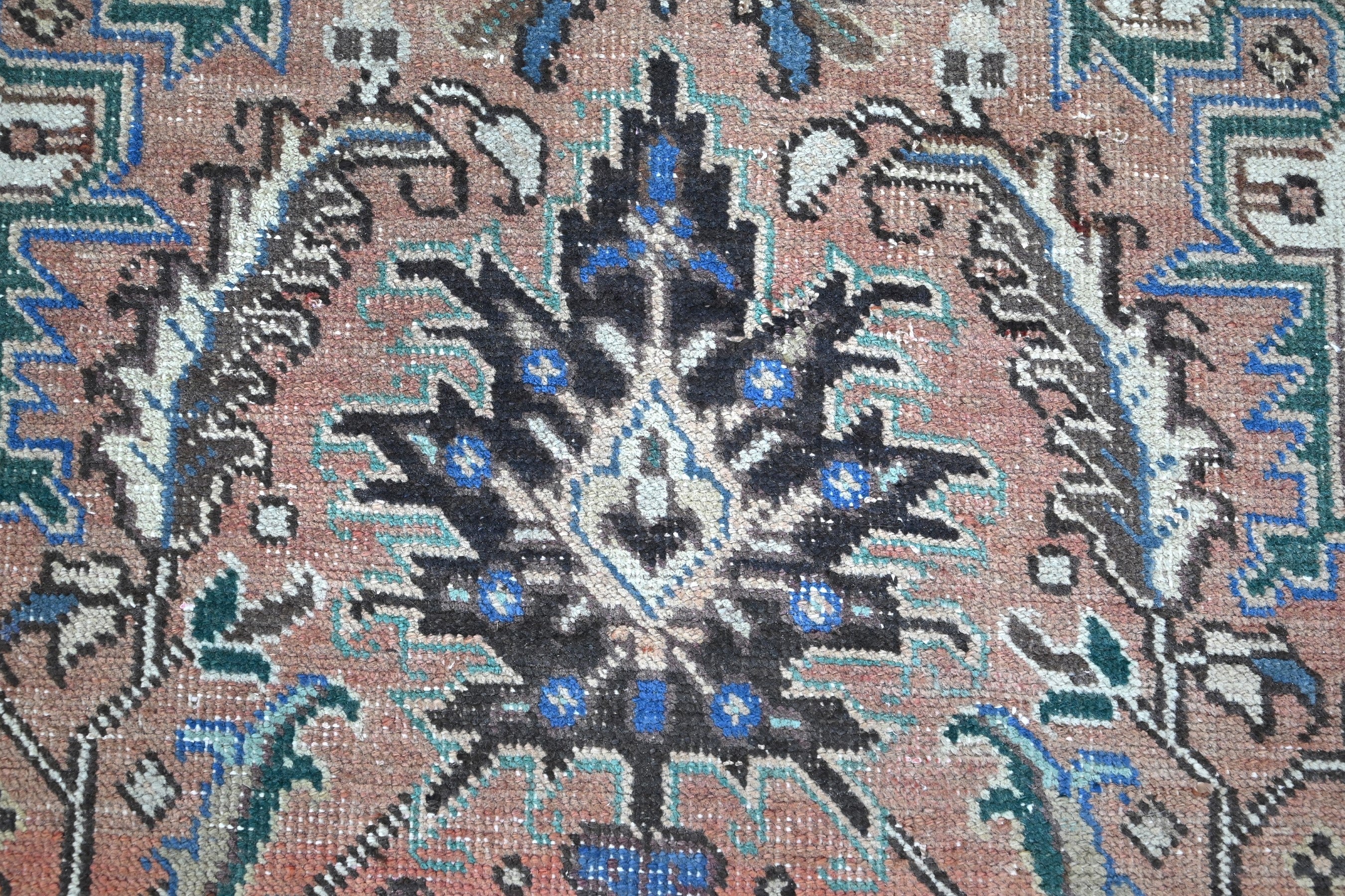 Persian Heriz area rug in terracotta and navy, view 15 of 21