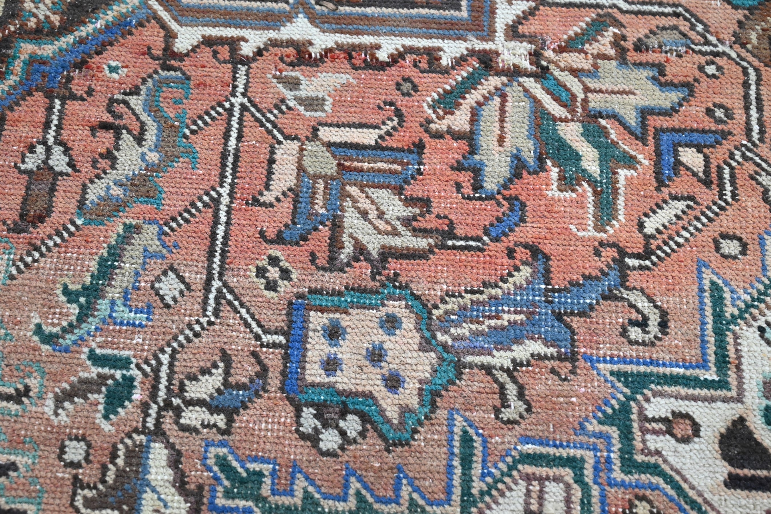 Persian Heriz area rug in terracotta and navy, view 16 of 21