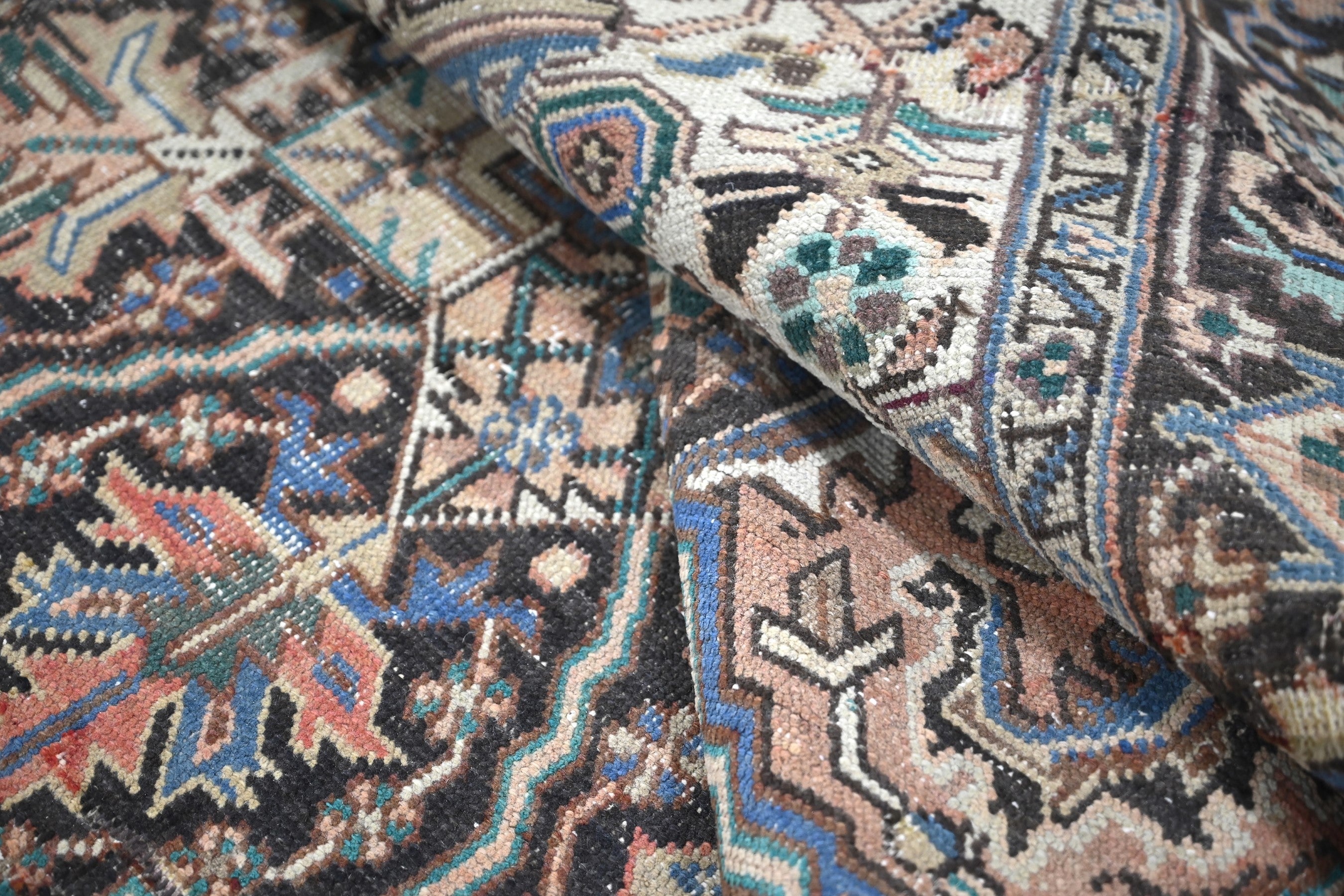 Persian Heriz area rug in terracotta and navy, view 17 of 21