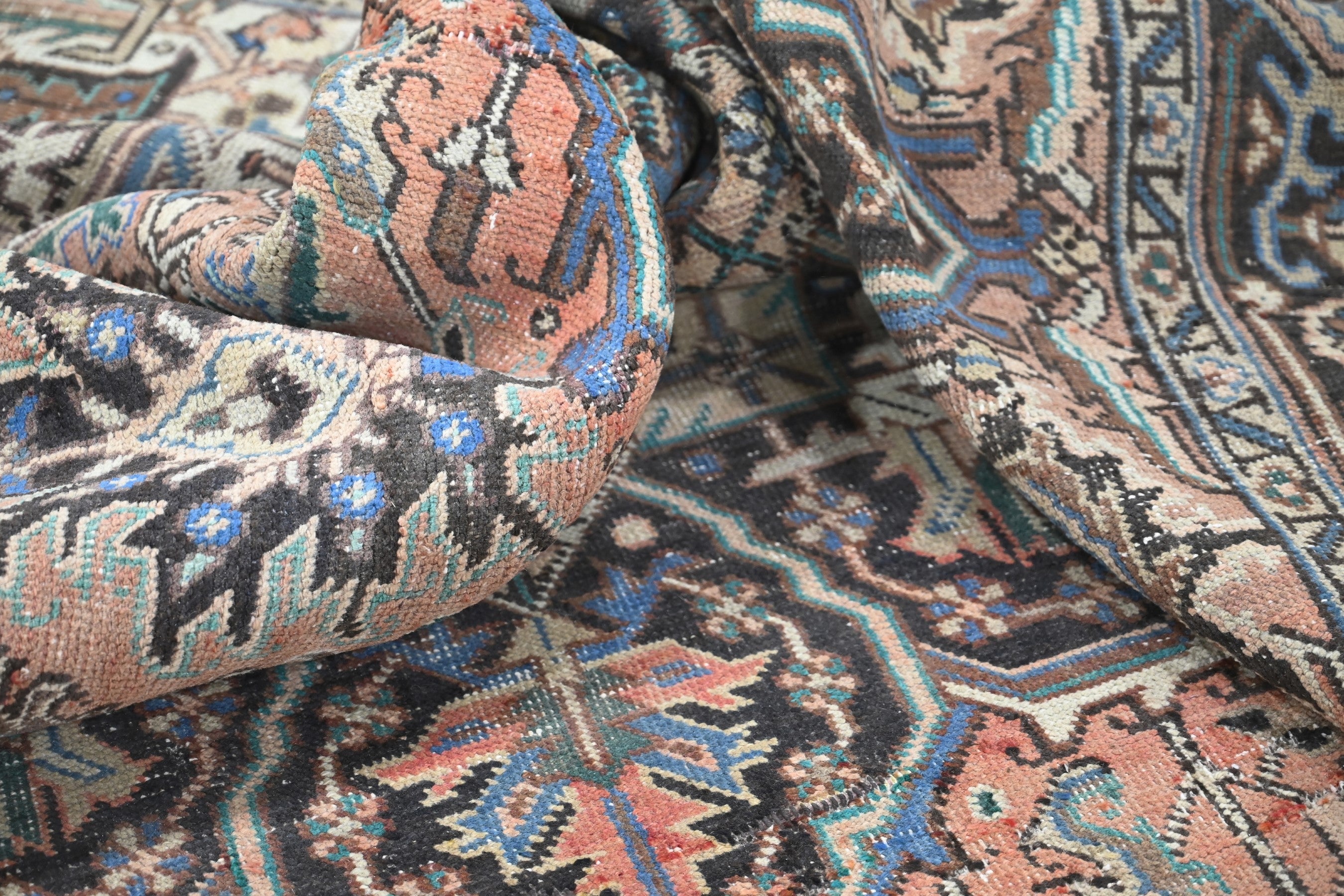 Persian Heriz area rug in terracotta and navy, view 18 of 21