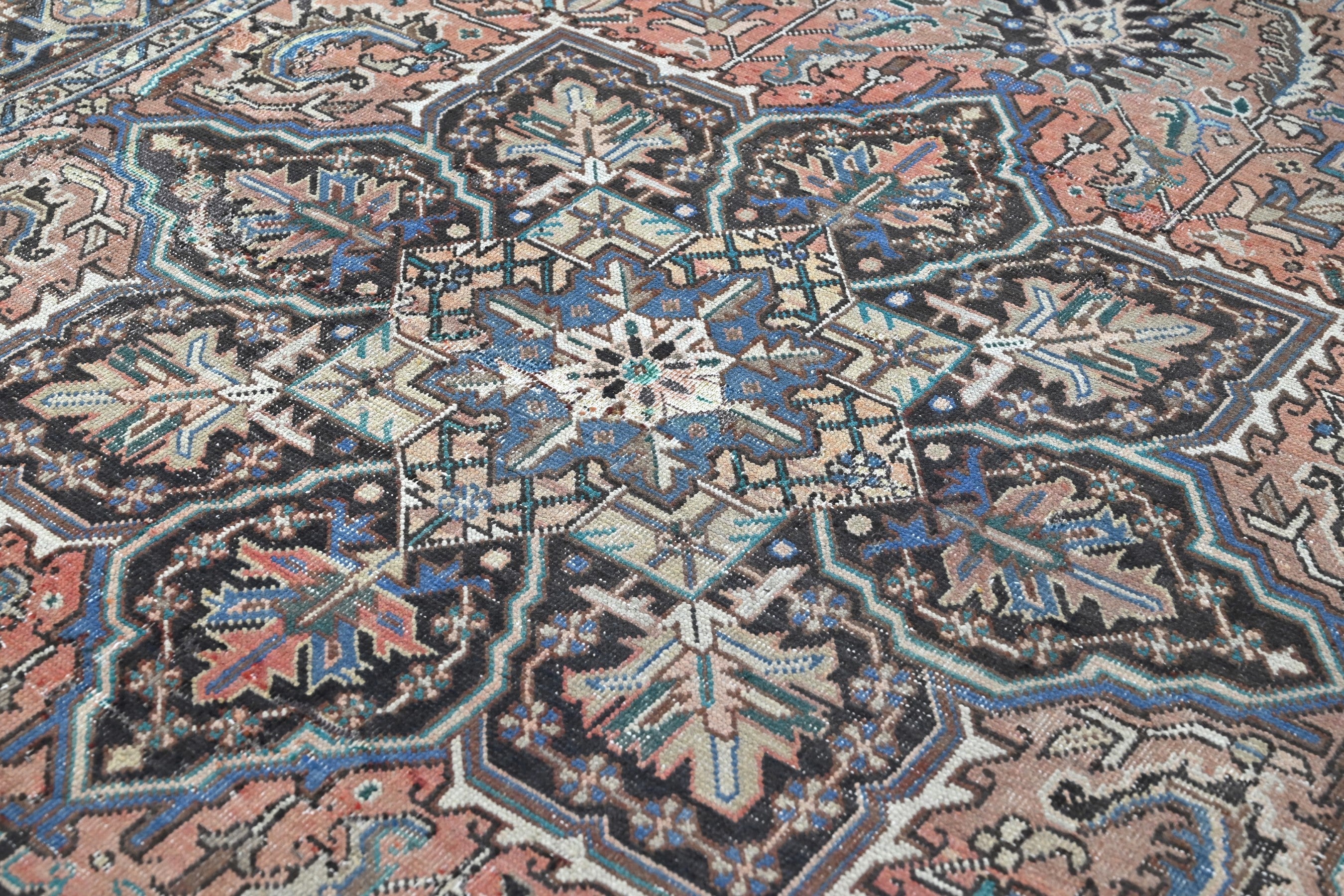 Persian Heriz area rug in terracotta and navy, view 4 of 21