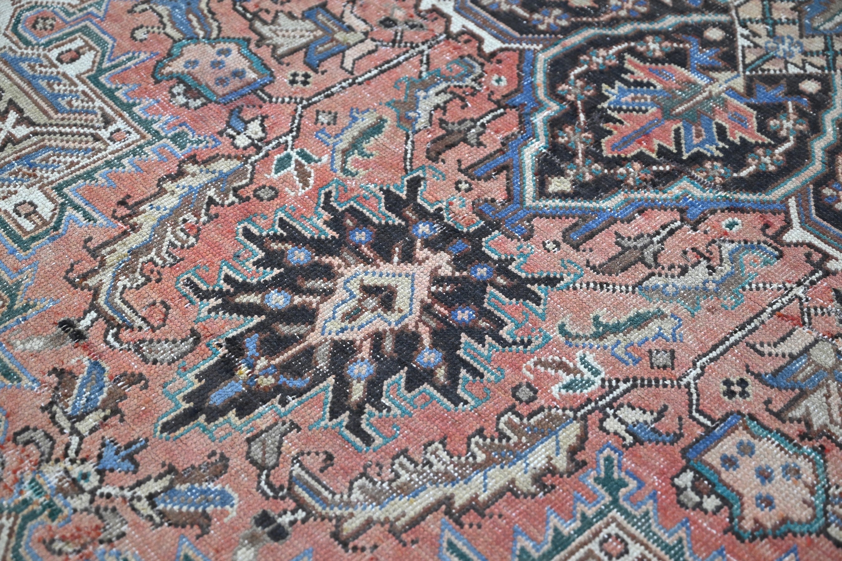 Persian Heriz area rug in terracotta and navy, view 5 of 21