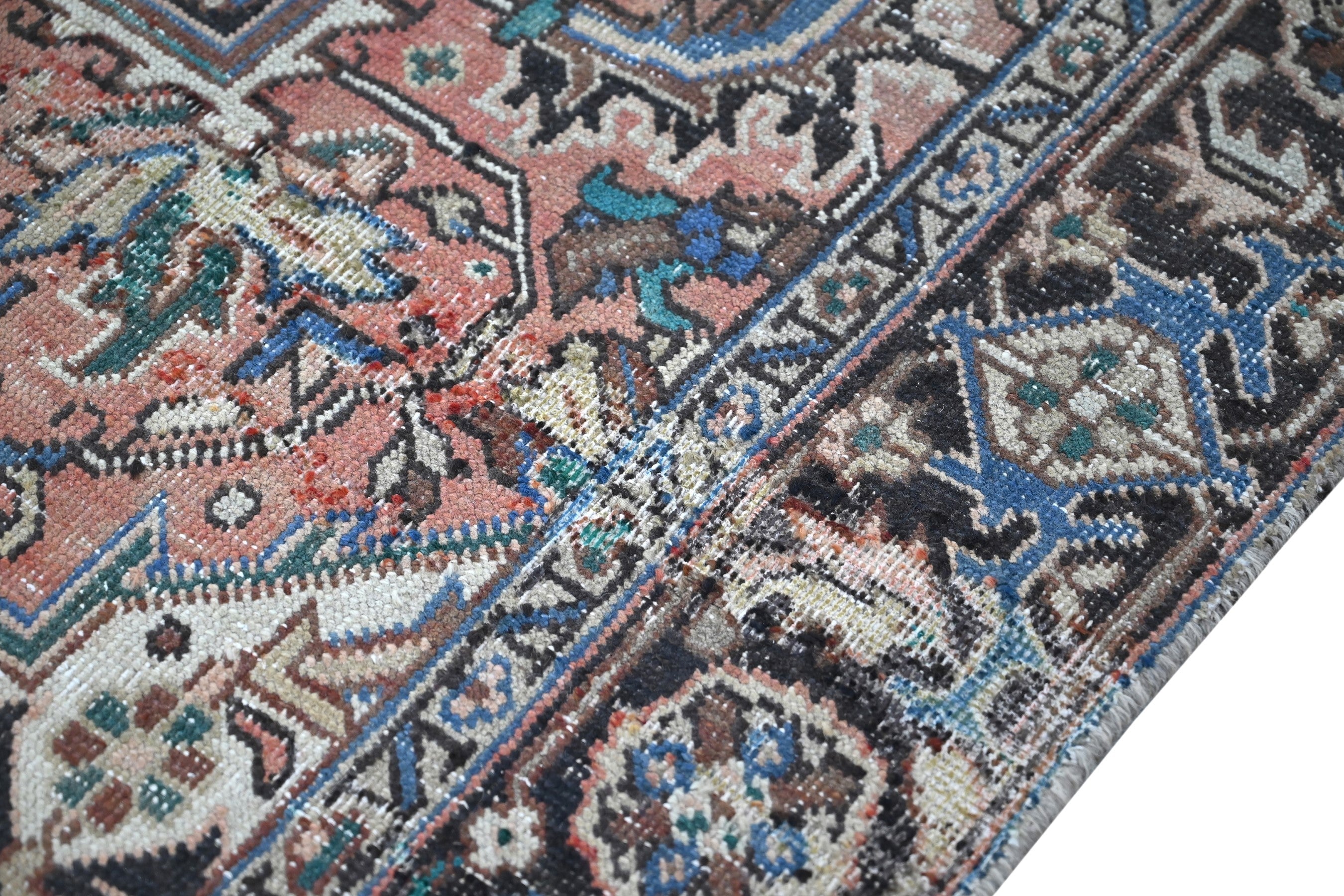 Persian Heriz area rug in terracotta and navy, view 6 of 21