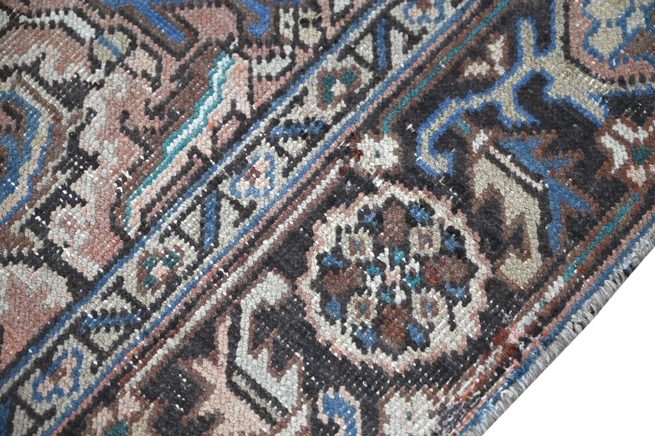 Persian Heriz area rug in terracotta and navy, view 7 of 21