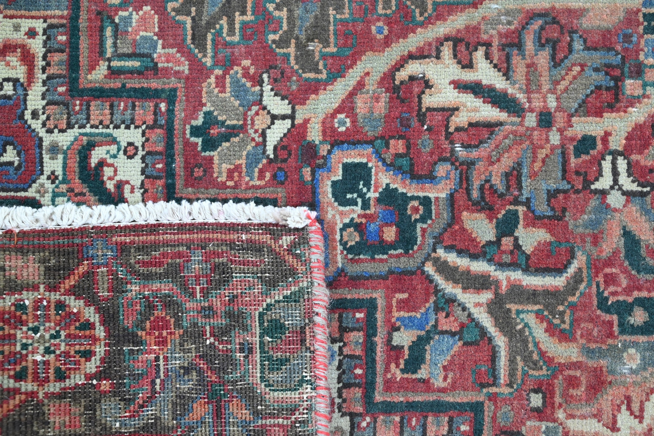 Persian Heriz area rug in burgundy and cream, view 23 of 23