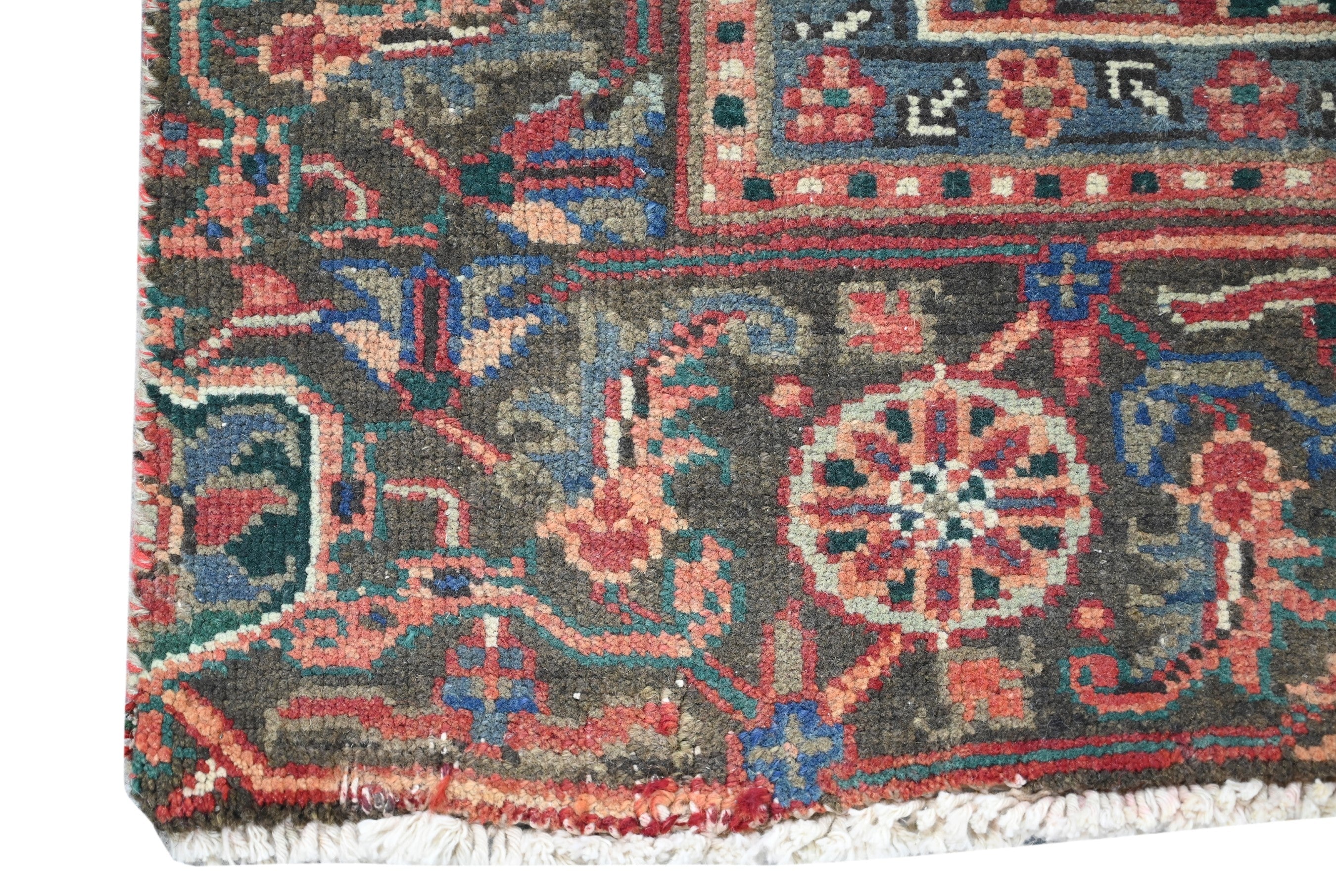Persian Heriz area rug in burgundy and cream, view 11 of 23