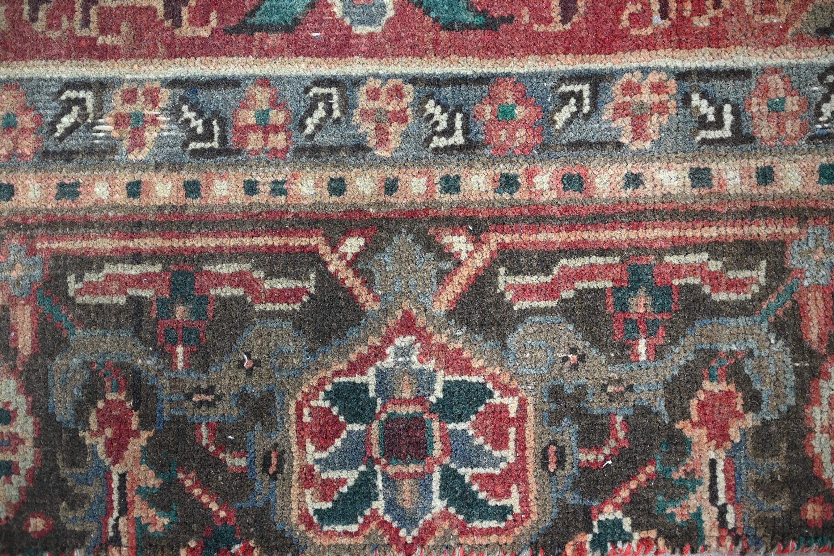 Persian Heriz area rug in burgundy and cream, view 12 of 23