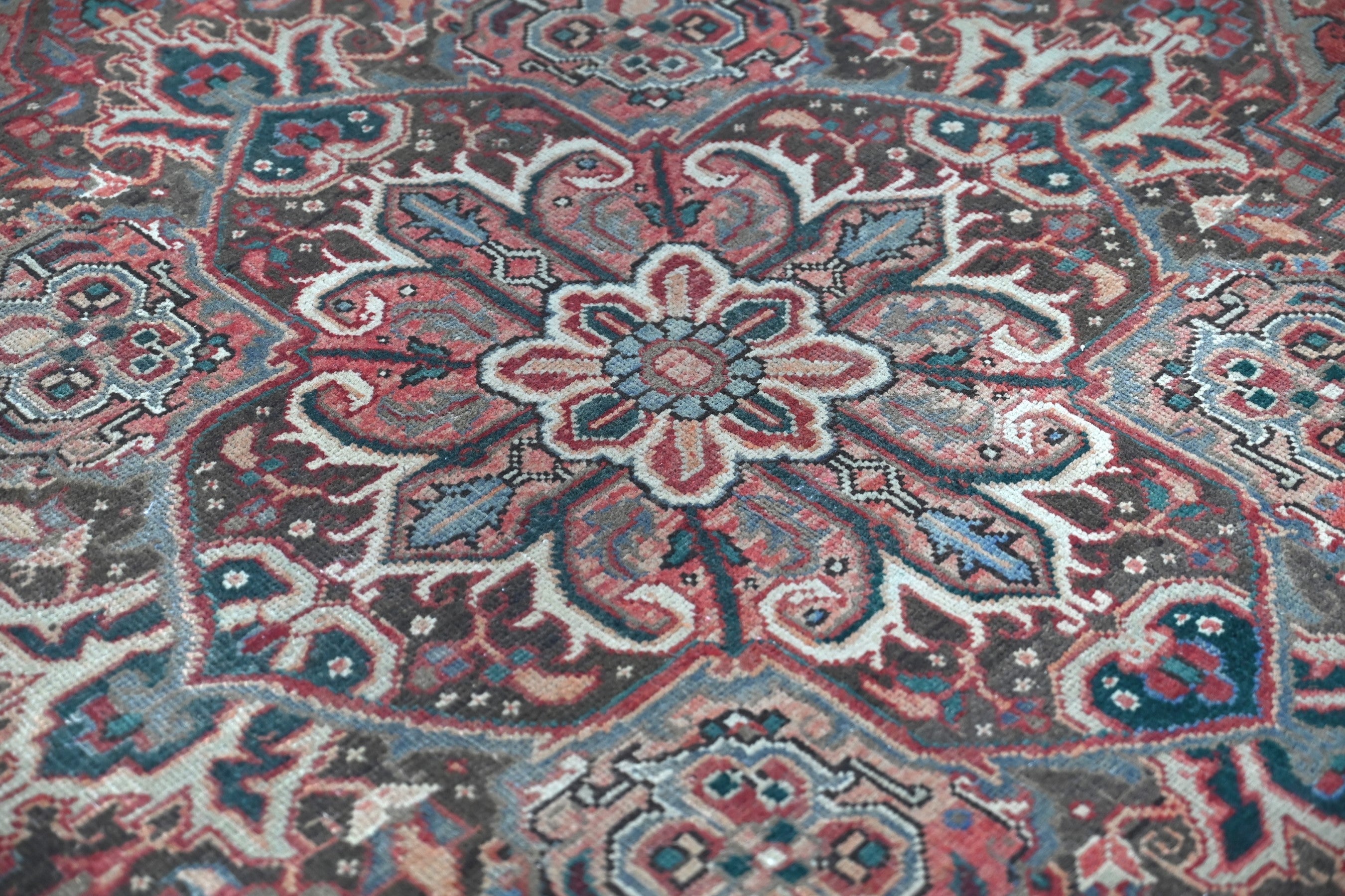 Persian Heriz area rug in burgundy and cream, view 13 of 23