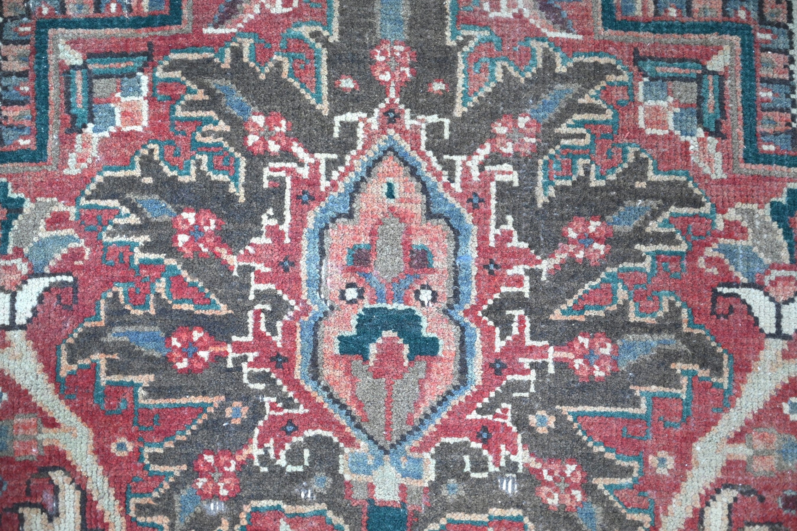 Persian Heriz area rug in burgundy and cream, view 15 of 23