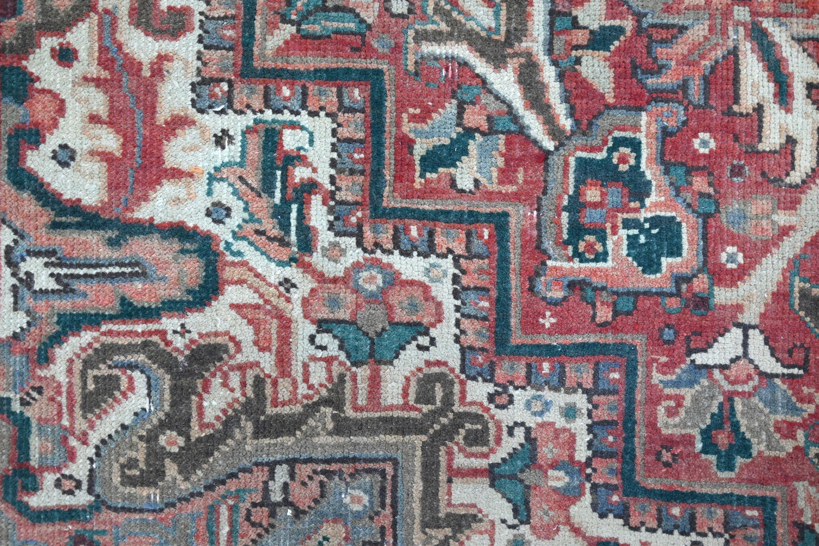 Persian Heriz area rug in burgundy and cream, view 16 of 23