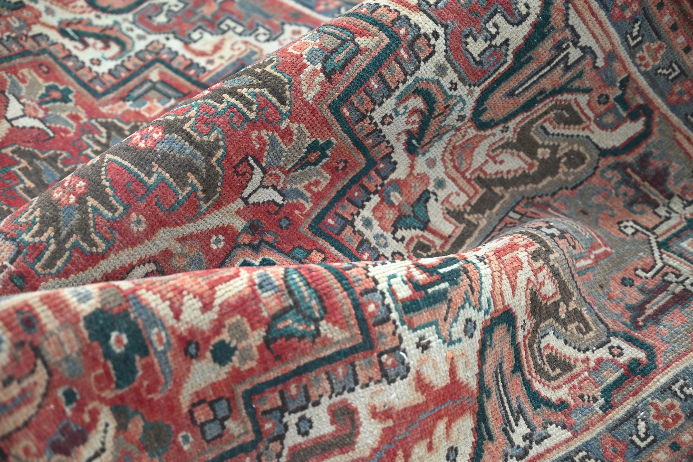 Persian Heriz area rug in burgundy and cream, view 20 of 23