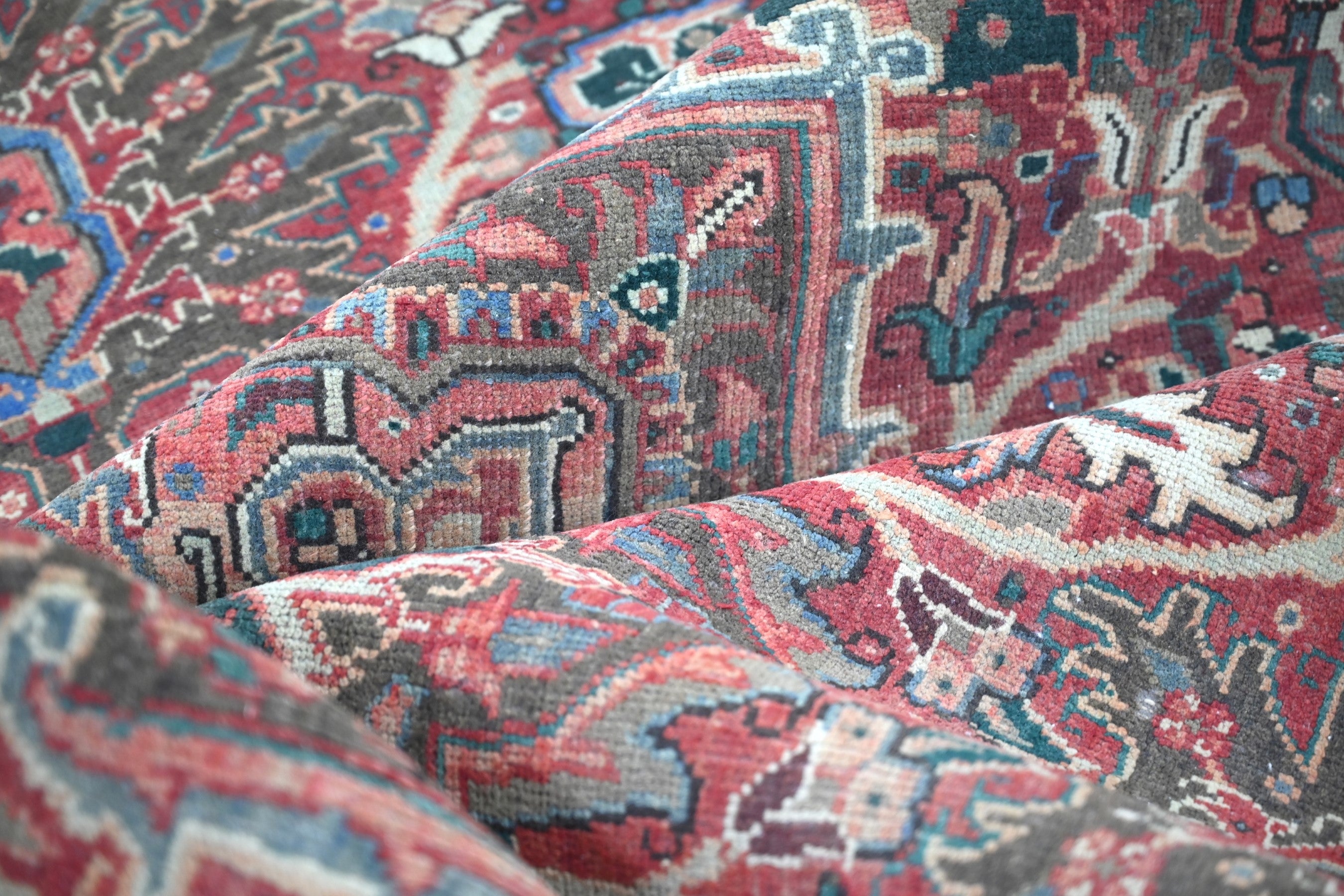 Persian Heriz area rug in burgundy and cream, view 21 of 23