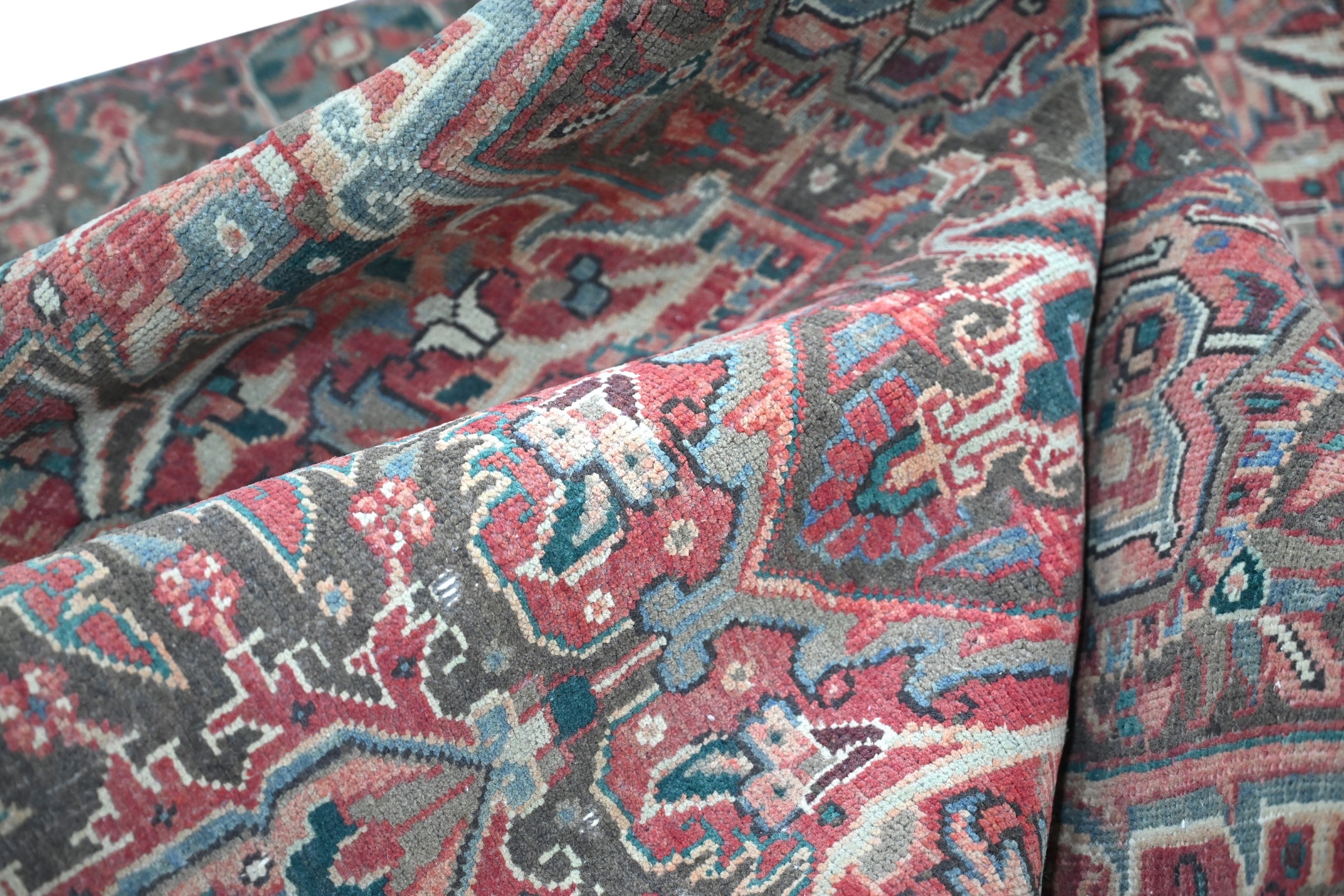 Persian Heriz area rug in burgundy and cream, view 22 of 23