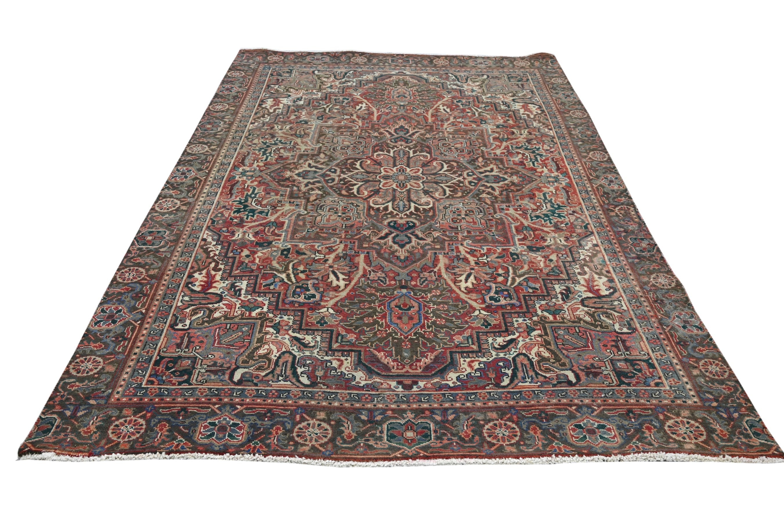 Persian Heriz area rug in burgundy and cream, view 2 of 23