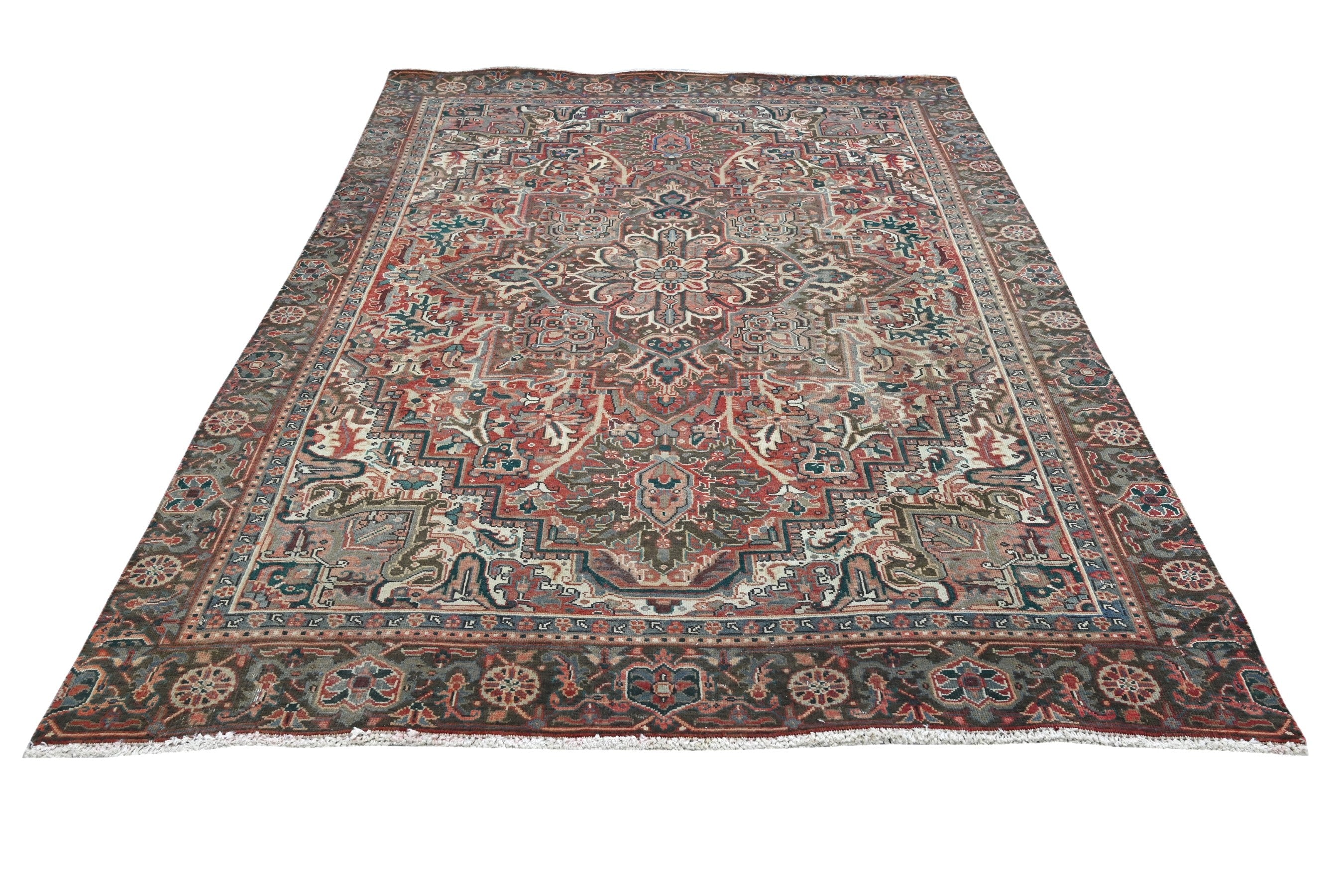 Persian Heriz area rug in burgundy and cream, view 3 of 23