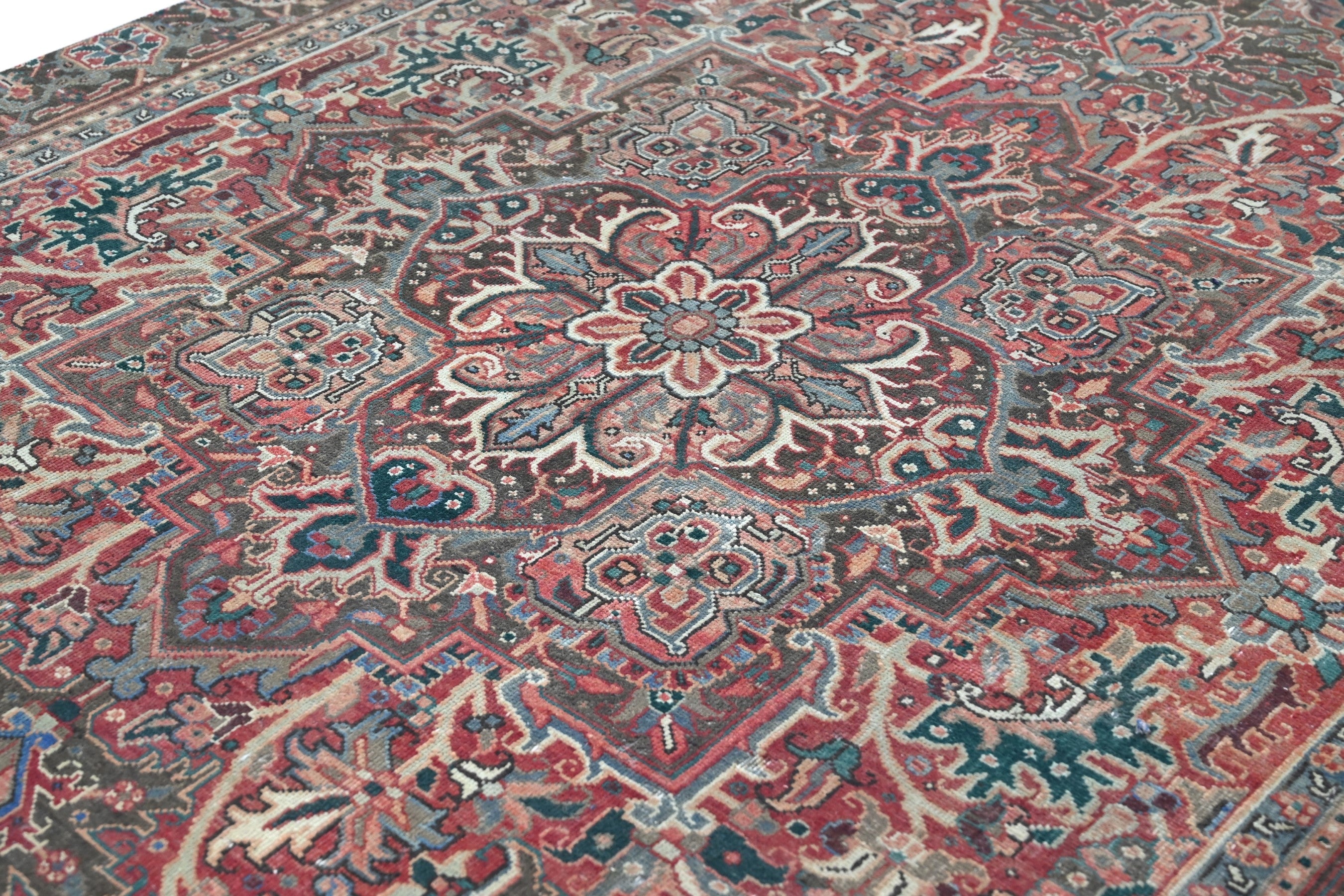 Persian Heriz area rug in burgundy and cream, view 4 of 23