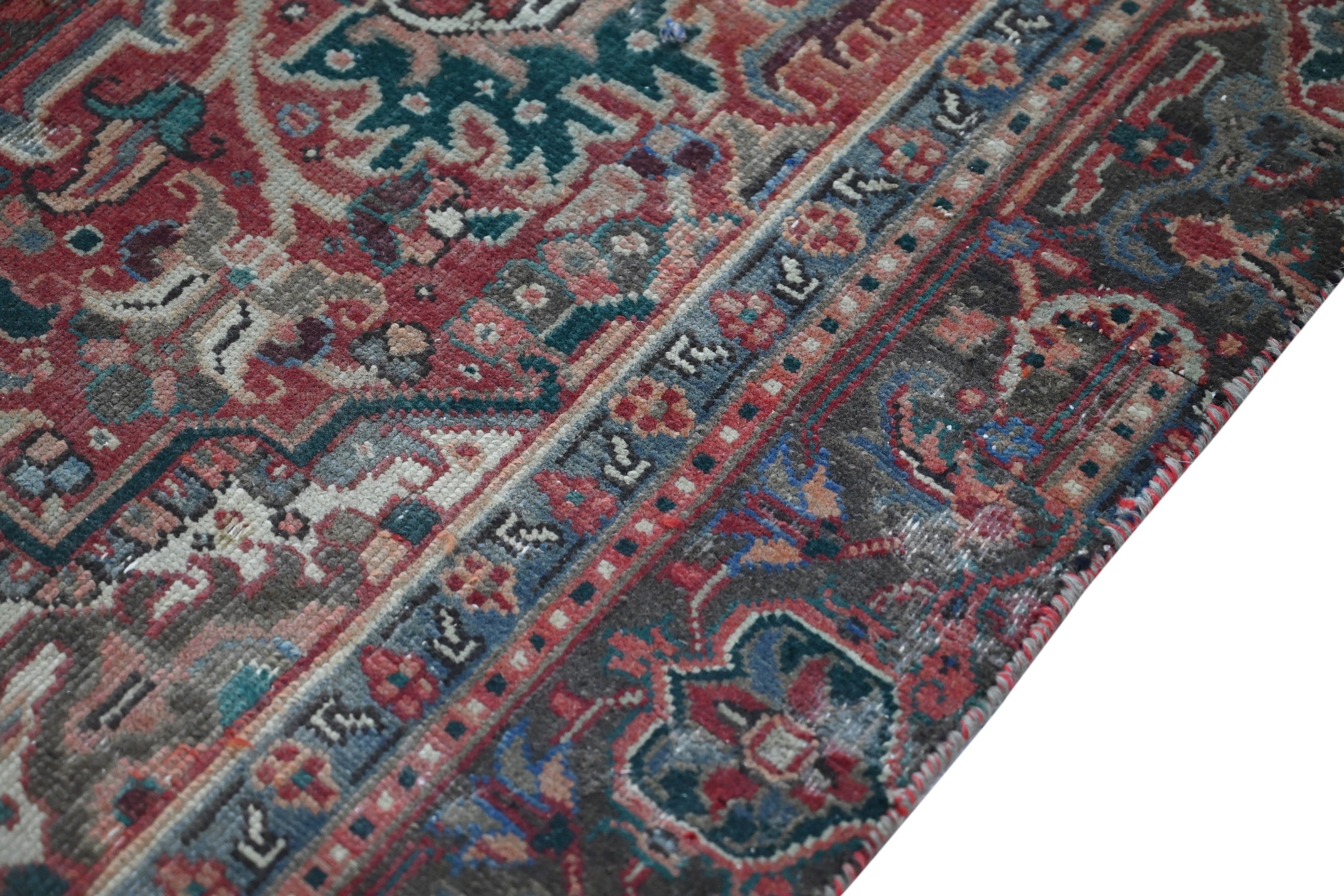 Persian Heriz area rug in burgundy and cream, view 6 of 23