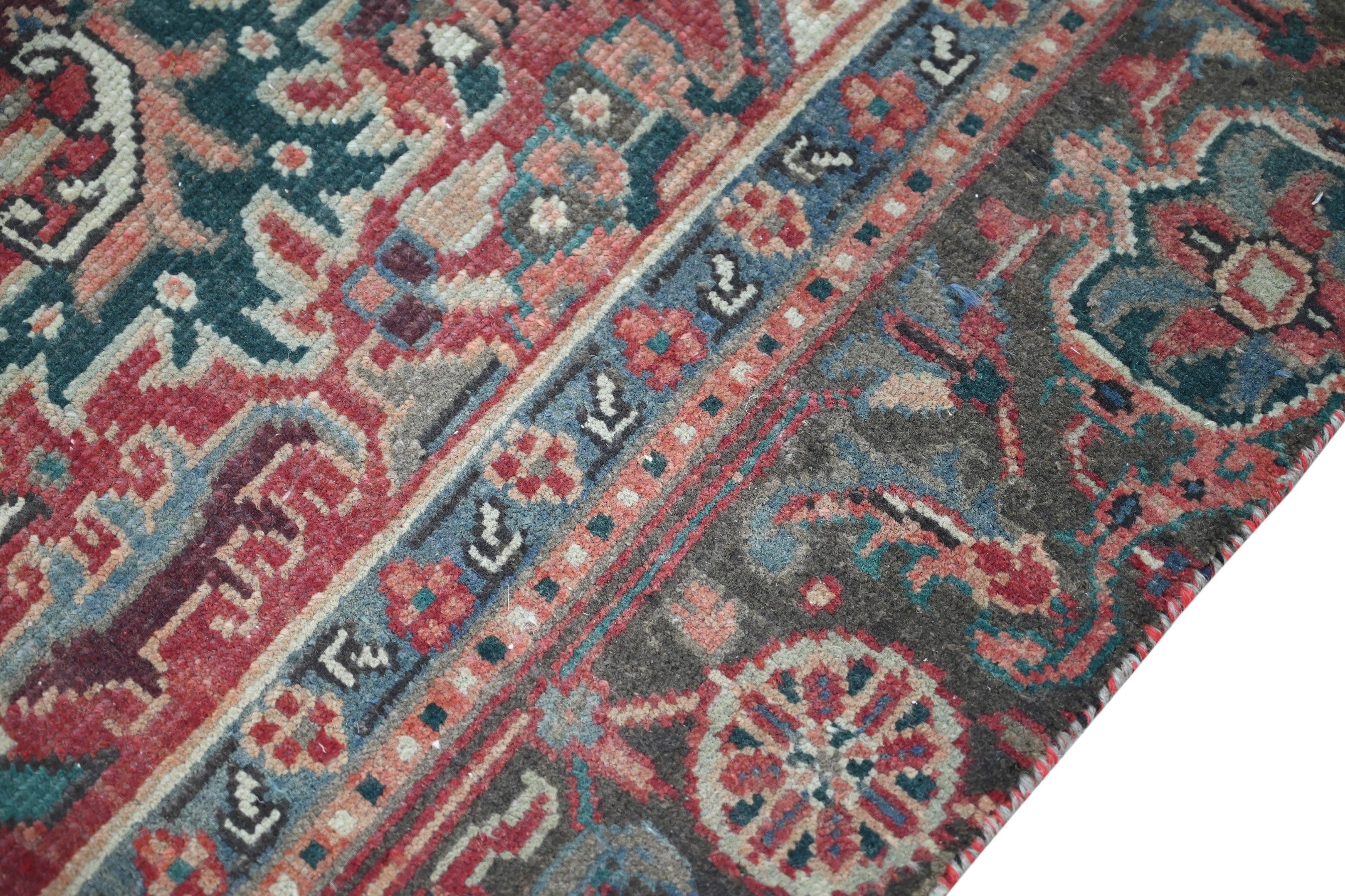 Persian Heriz area rug in burgundy and cream, view 7 of 23