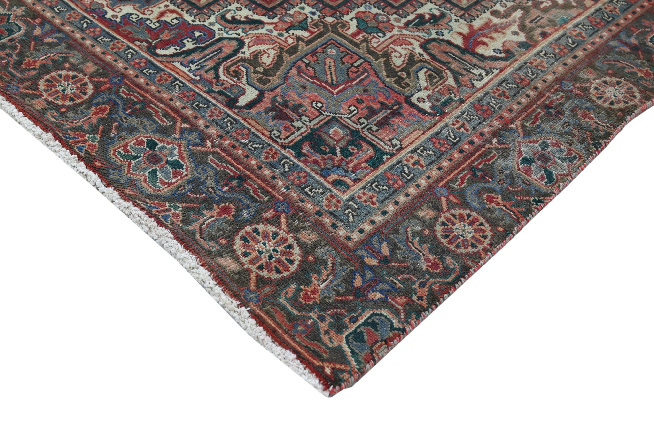 Persian Heriz area rug in burgundy and cream, view 9 of 23