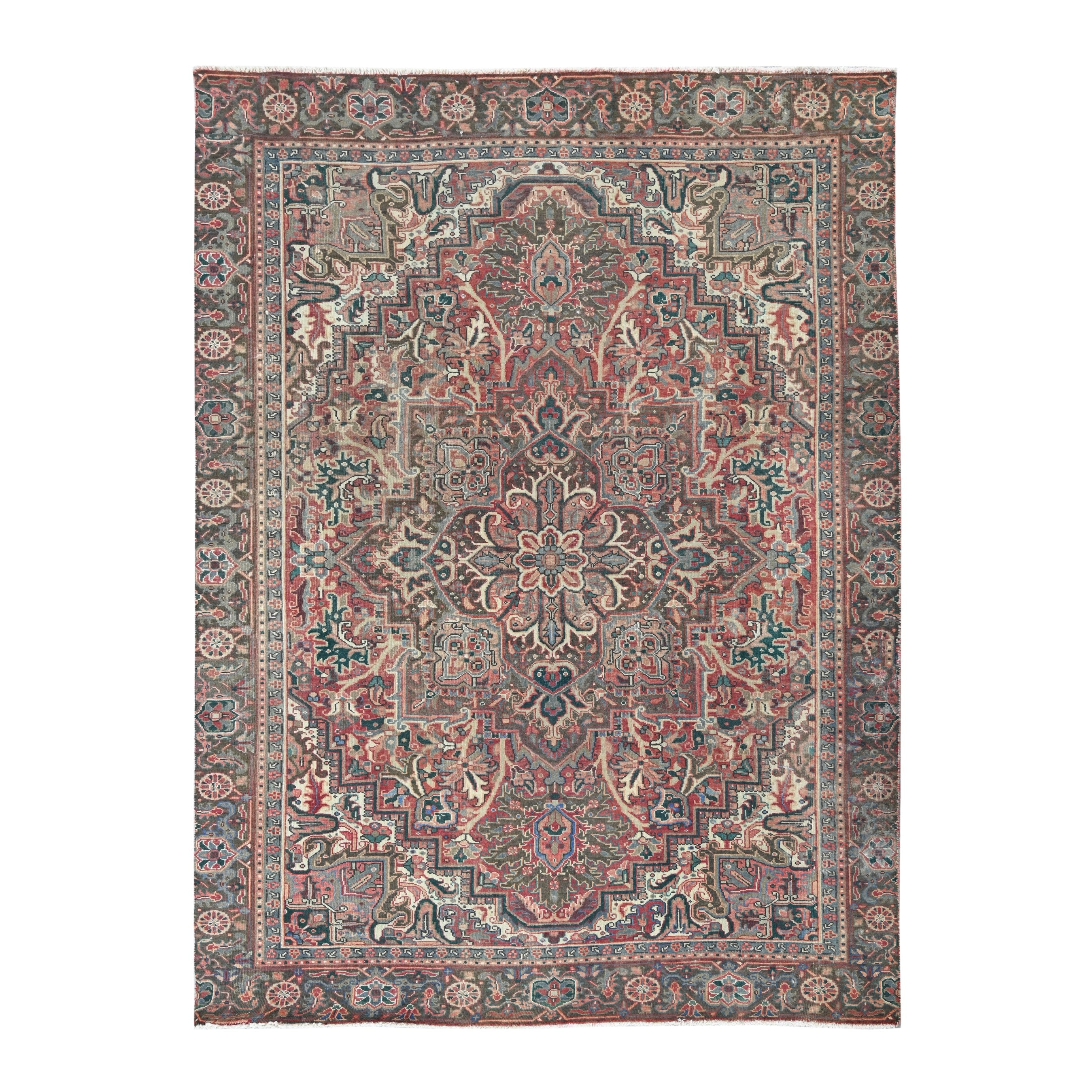 Persian Heriz area rug in burgundy and cream, 6' x 9'1"