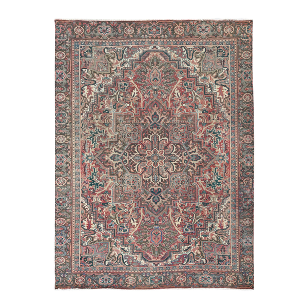Persian Heriz area rug in burgundy and cream, 6' x 9'1"
