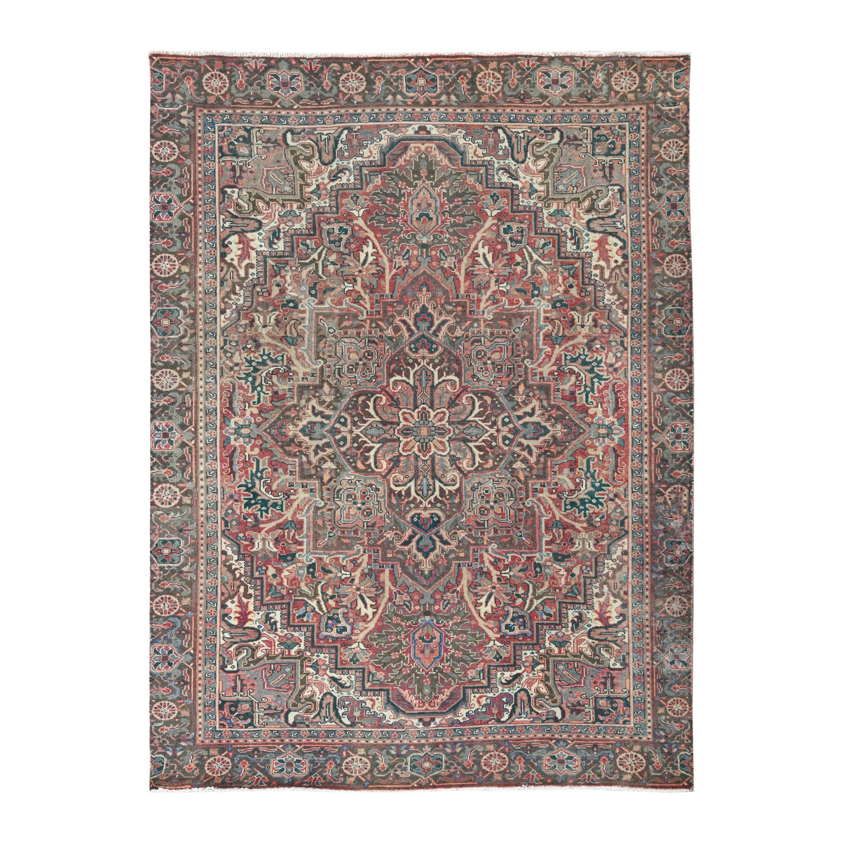 Persian Heriz area rug in burgundy and cream, 6' x 9'1"