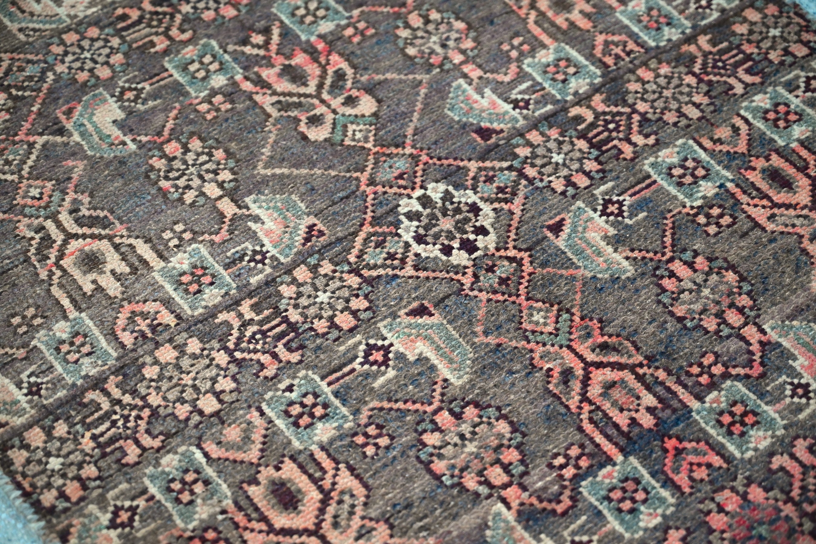 Persian Birjand runner rug in dark brown and taupe, view 10 of 18