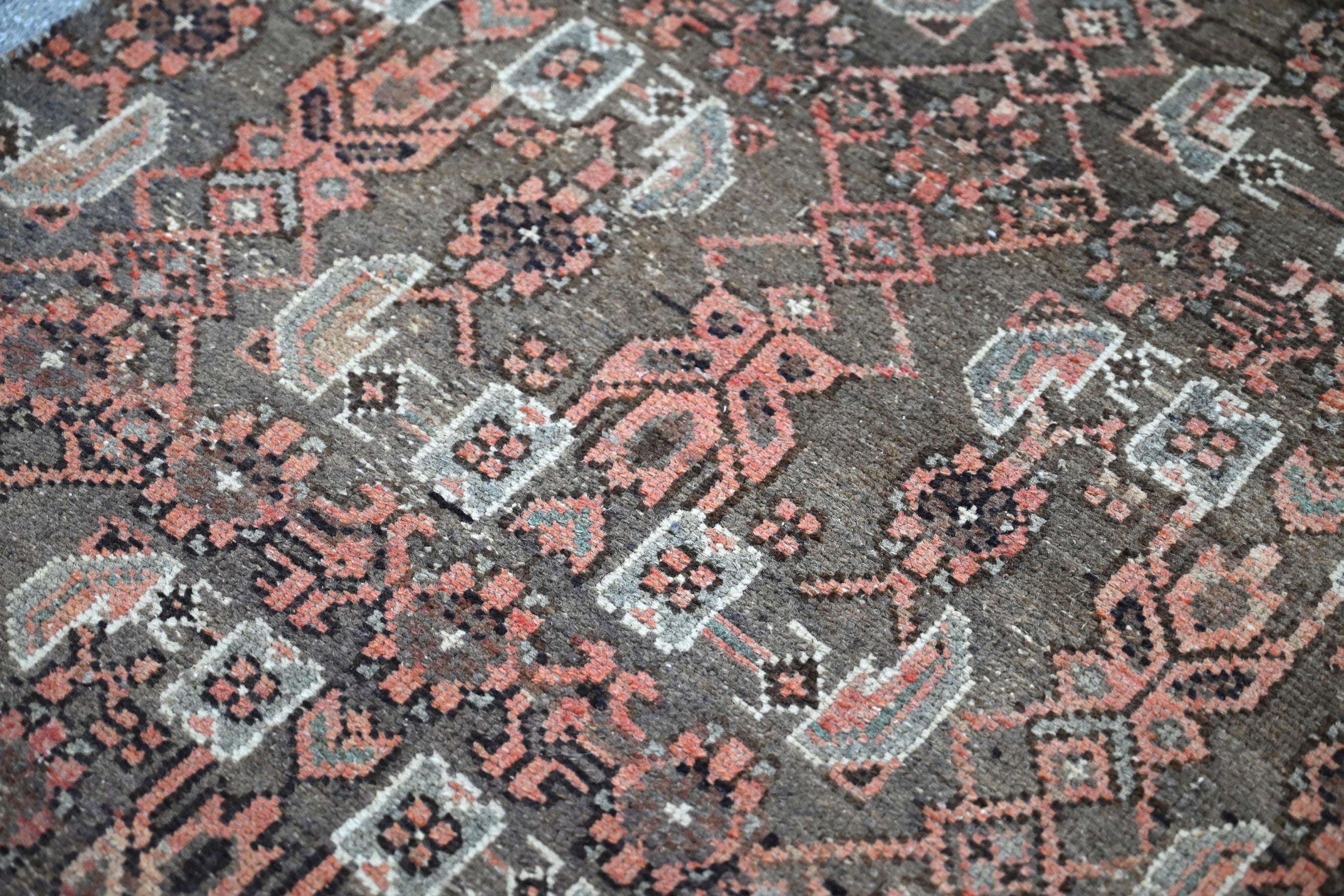 Persian Birjand runner rug in dark brown and taupe, view 11 of 18