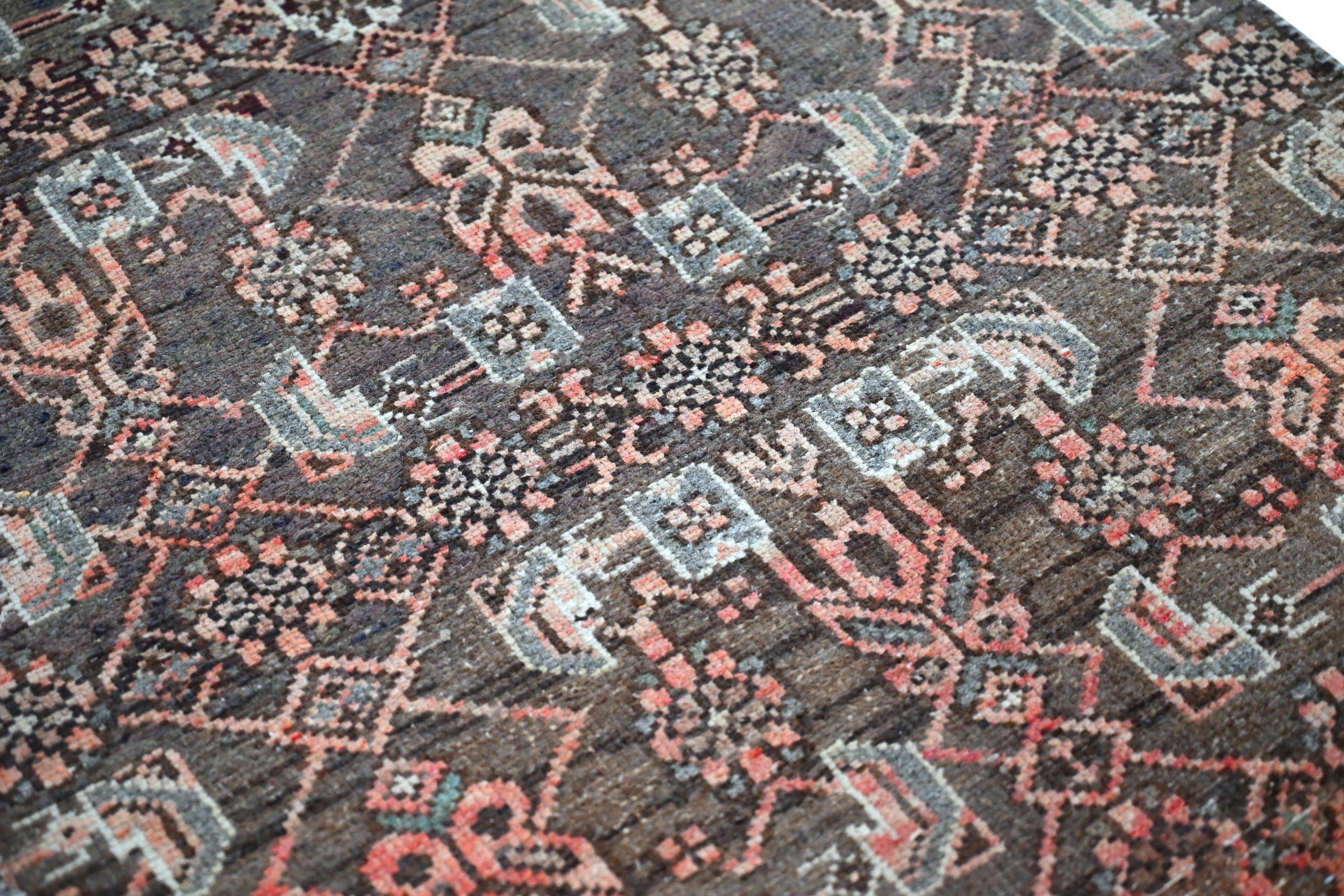 Persian Birjand runner rug in dark brown and taupe, view 12 of 18