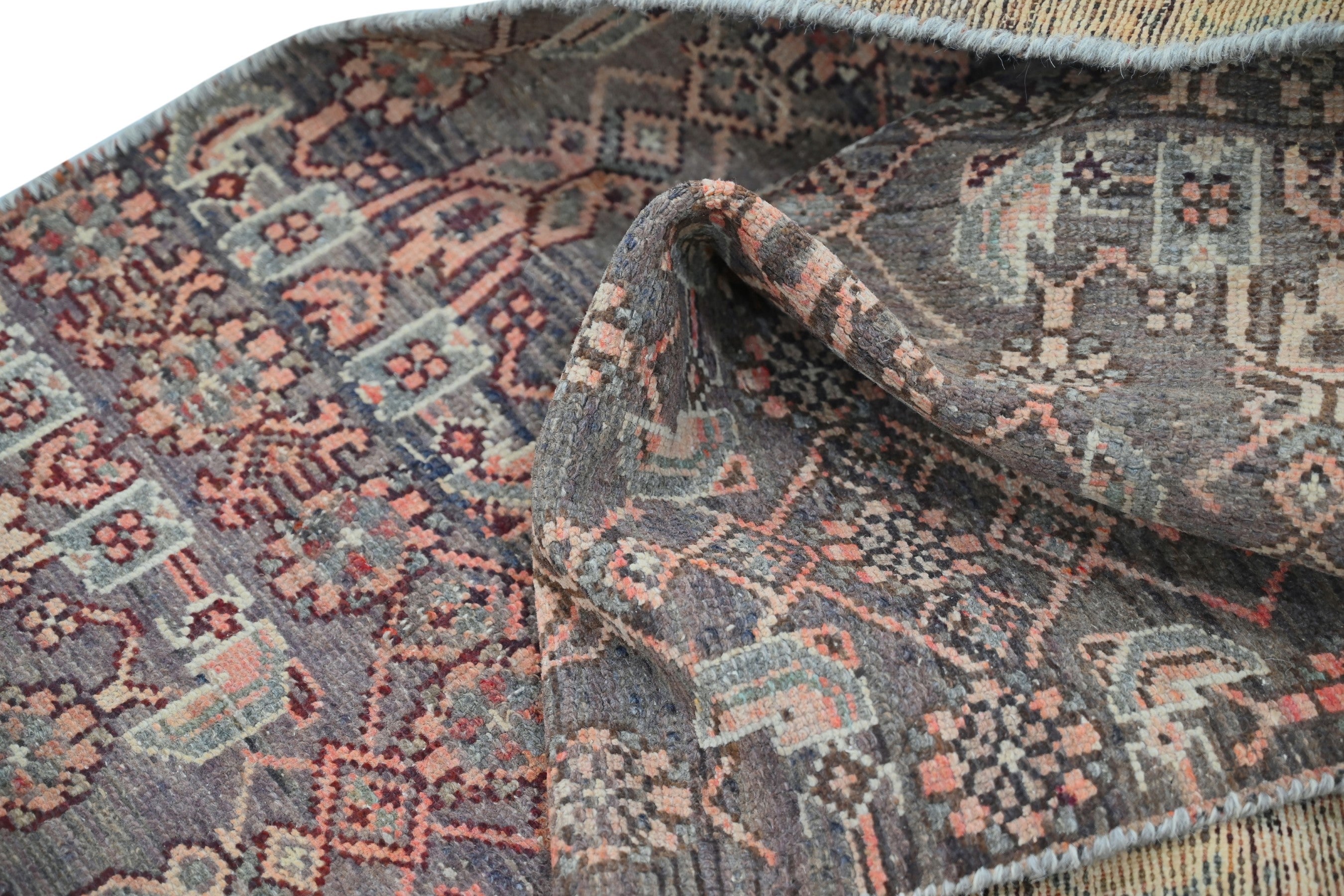 Persian Birjand runner rug in dark brown and taupe, view 15 of 18