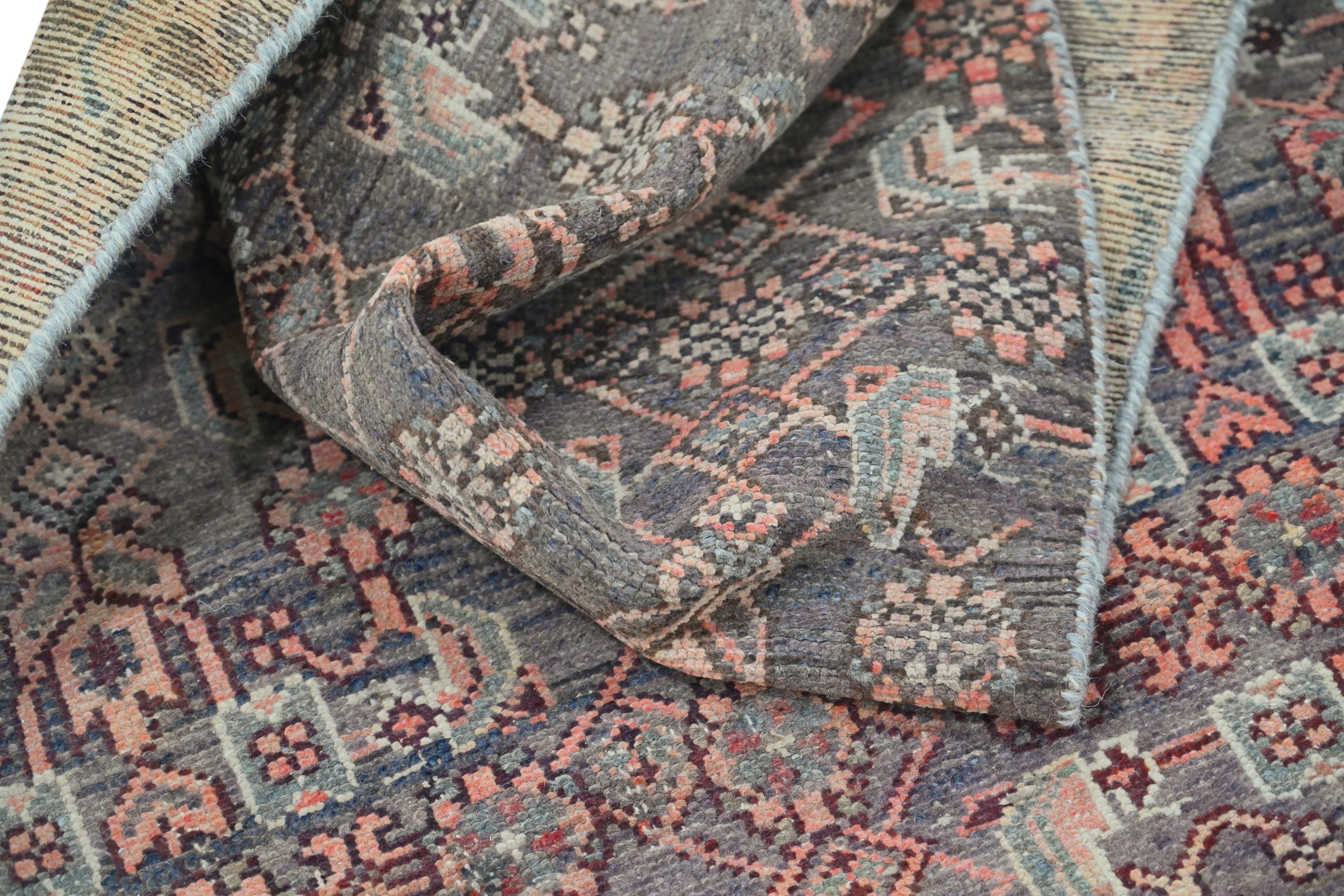 Persian Birjand runner rug in dark brown and taupe, view 16 of 18