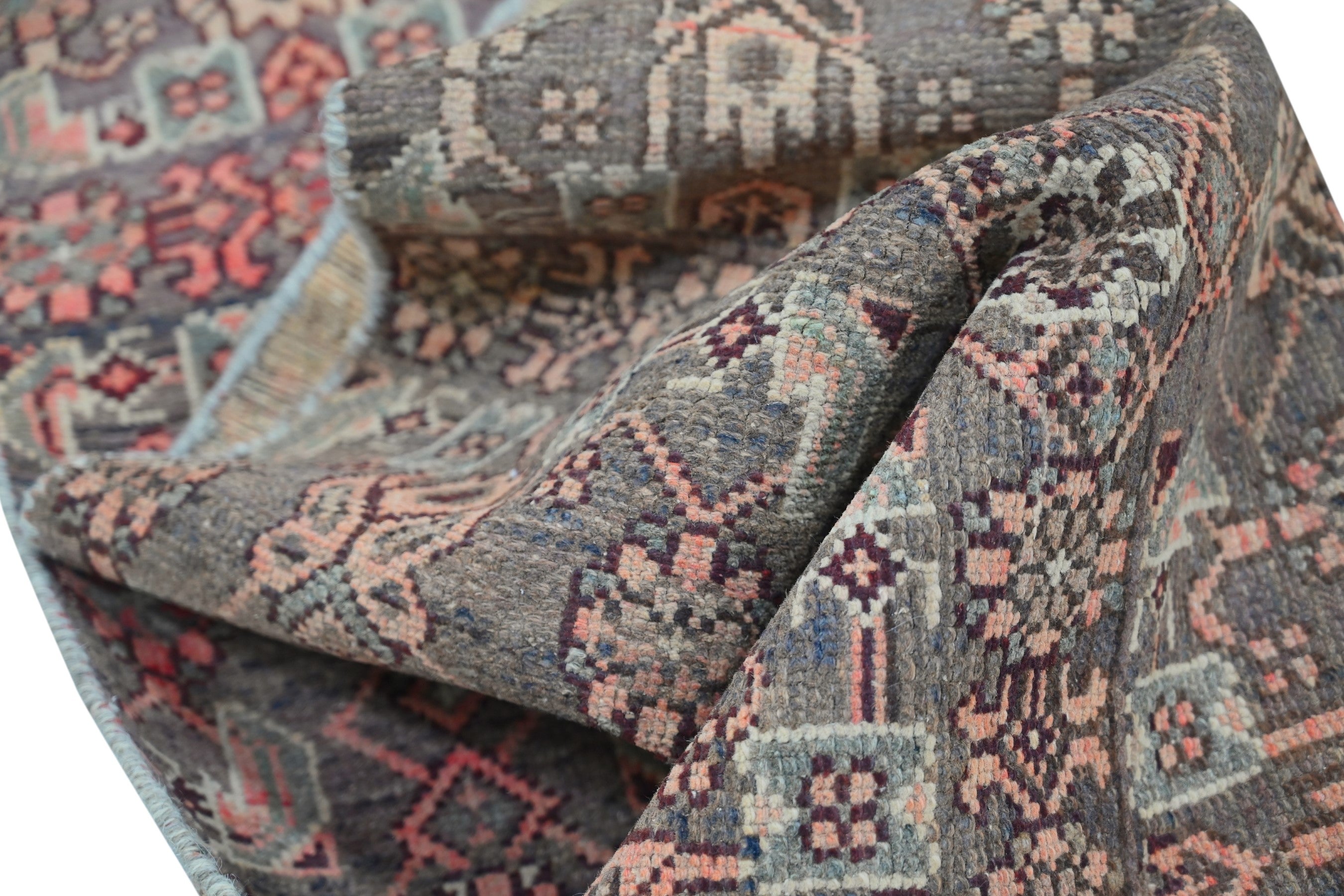 Persian Birjand runner rug in dark brown and taupe, view 17 of 18