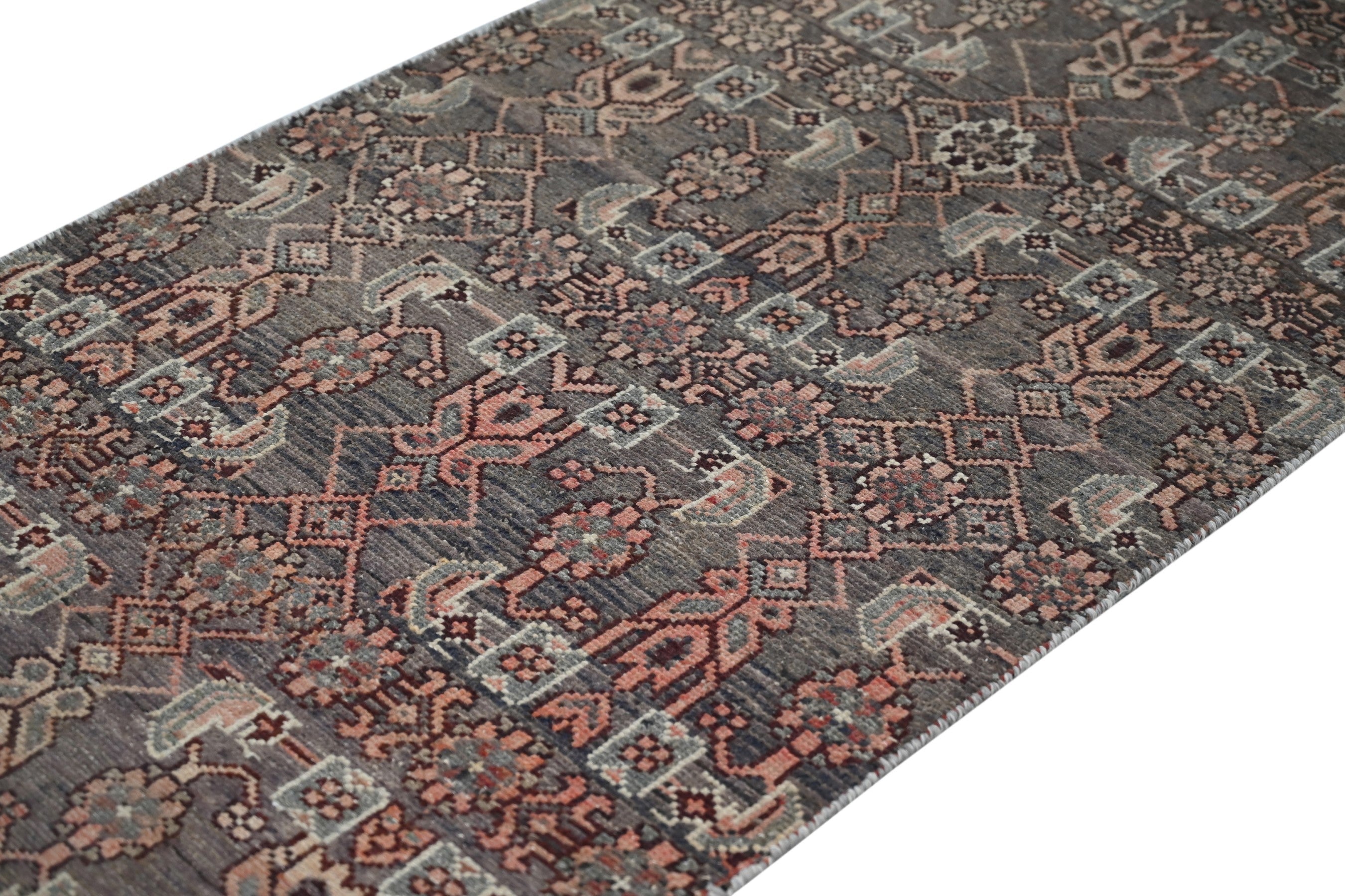 Persian Birjand runner rug in dark brown and taupe, view 4 of 18