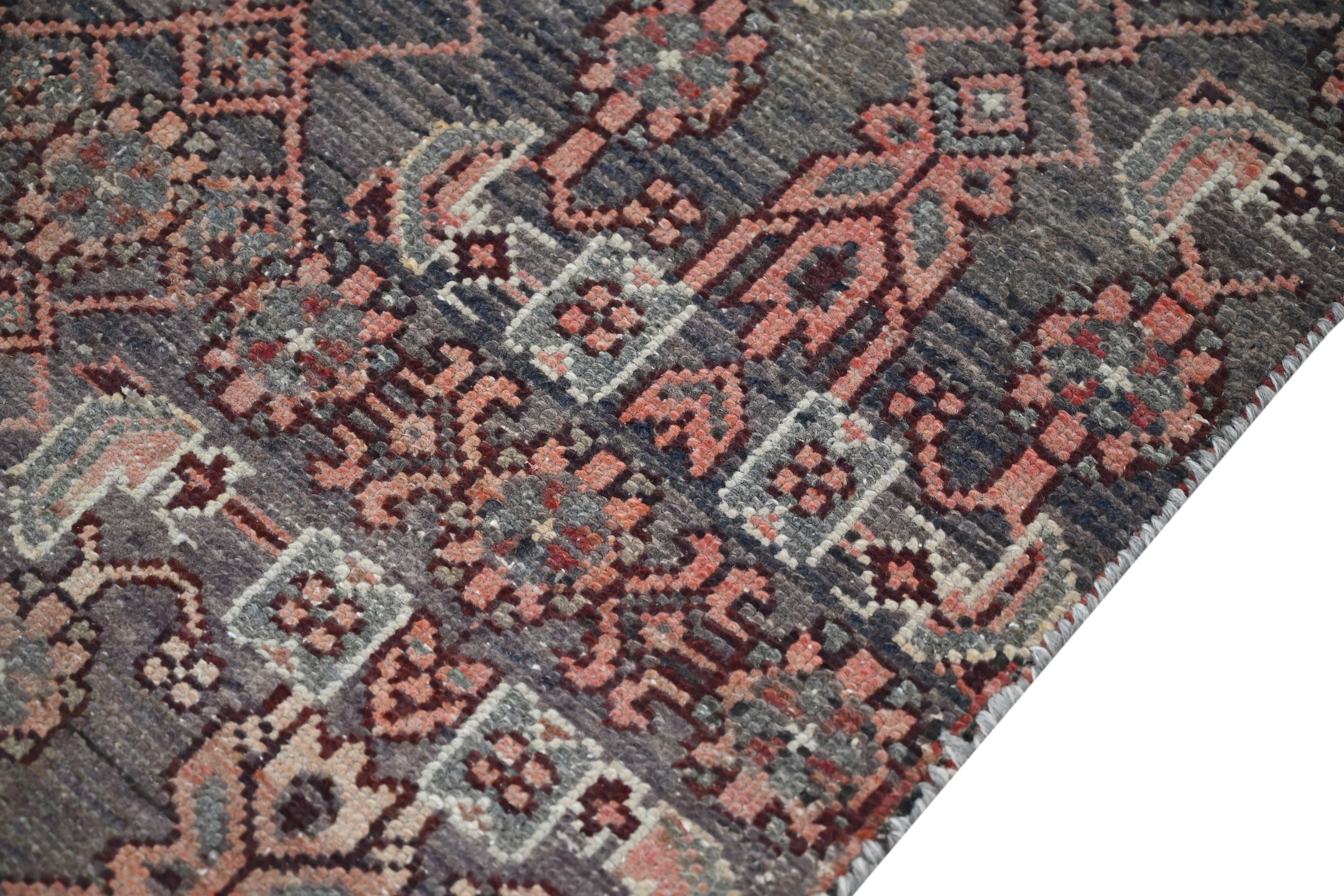 Persian Birjand runner rug in dark brown and taupe, view 6 of 18
