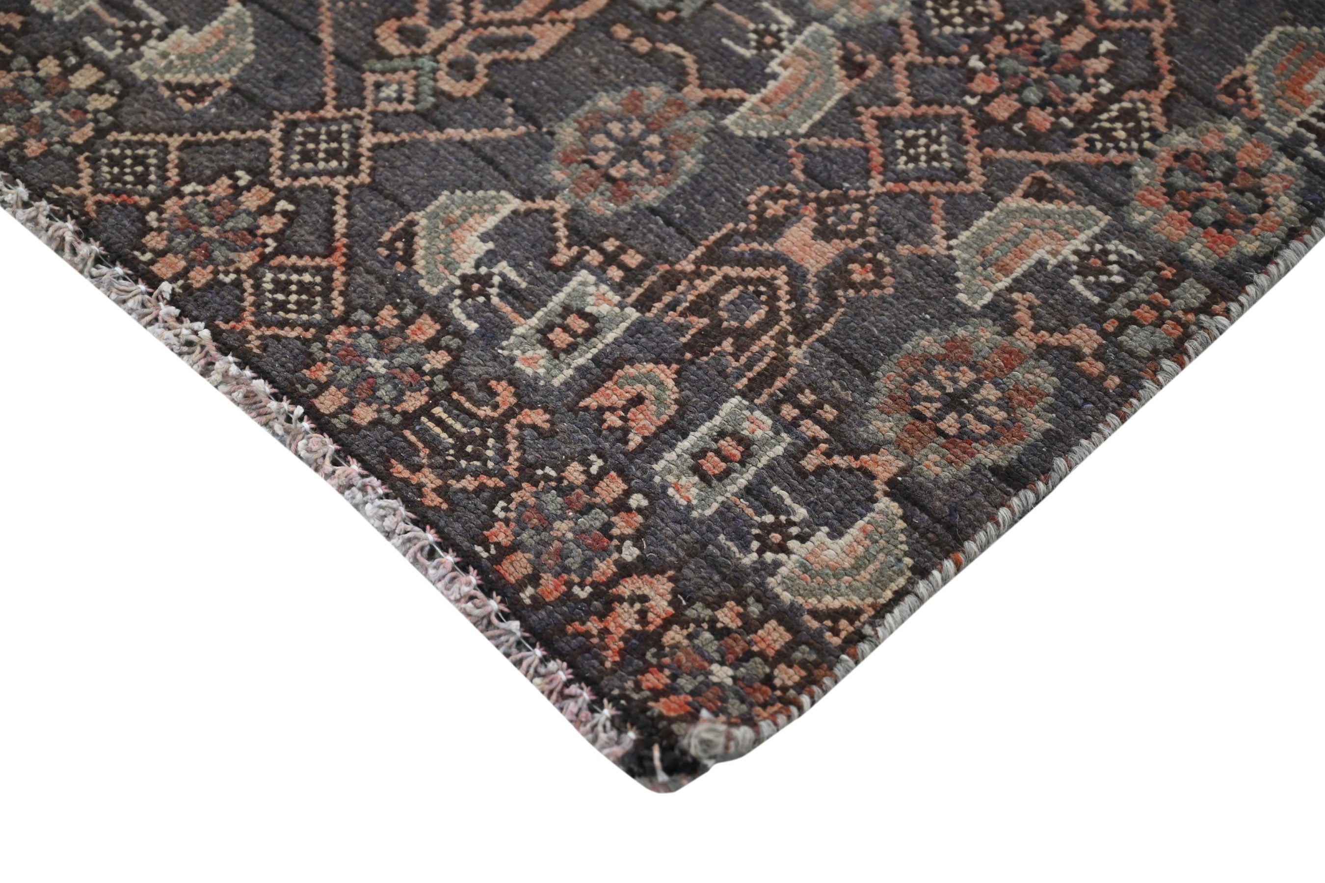 Persian Birjand runner rug in dark brown and taupe, view 8 of 18