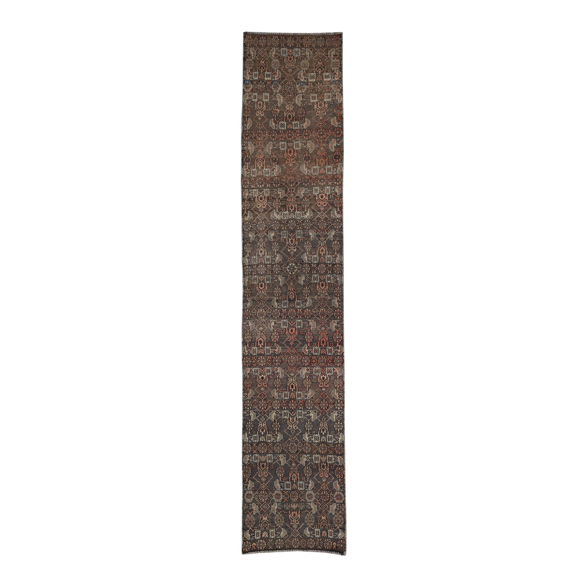 Persian Birjand runner rug in dark brown and taupe, 2'5" x 12'1"