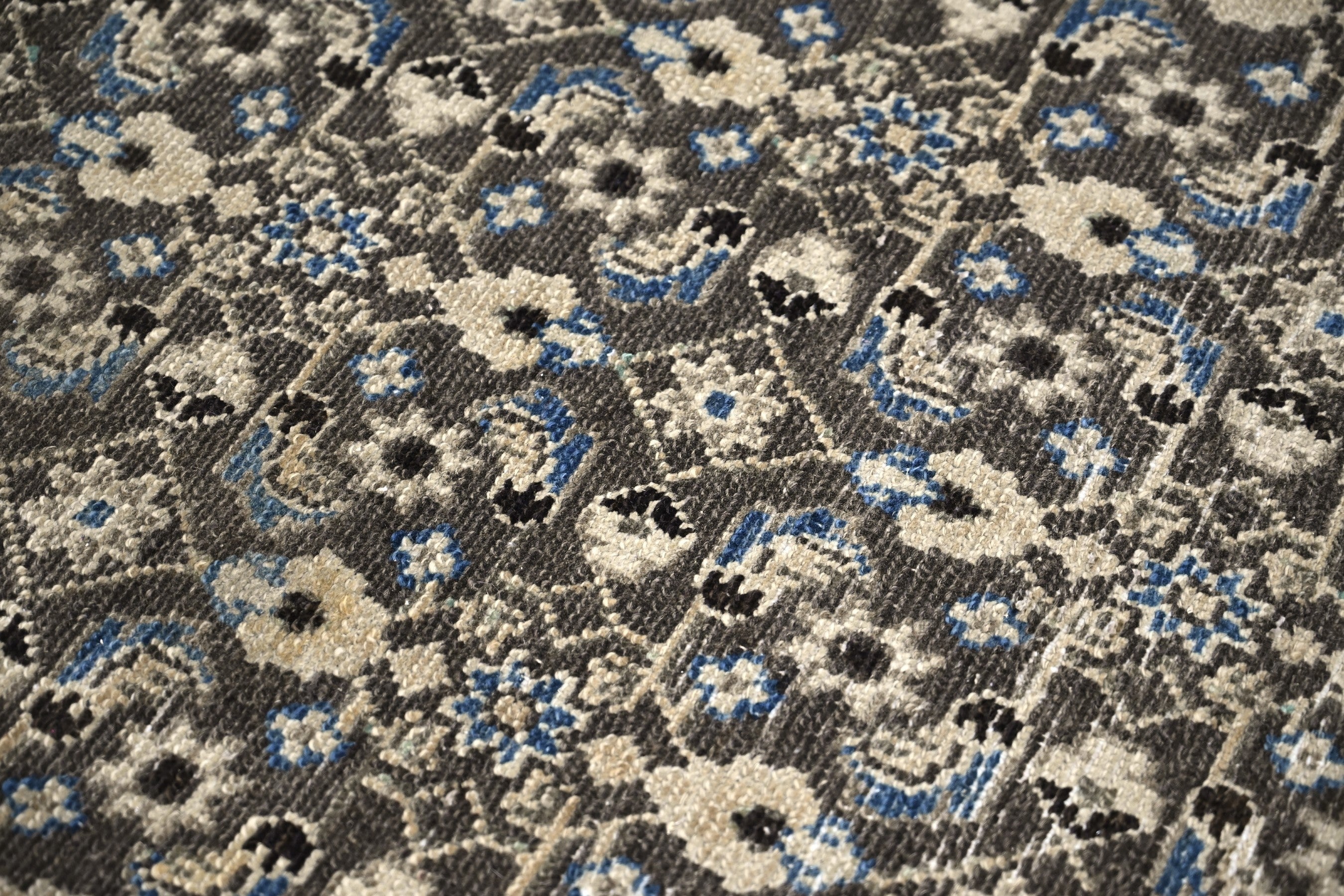 Persian Birjand runner rug in charcoal and cream, view 11 of 19