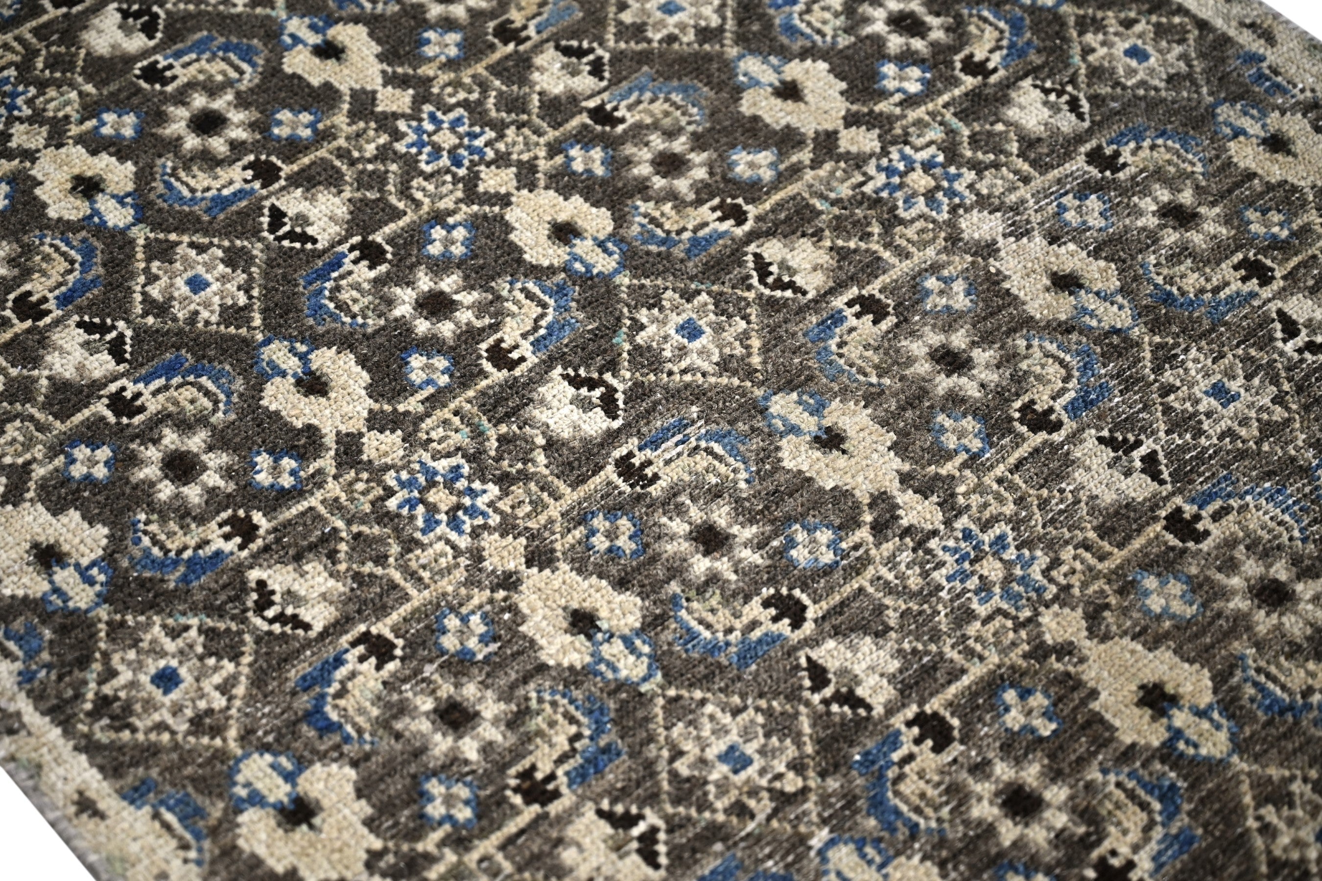 Persian Birjand runner rug in charcoal and cream, view 12 of 19