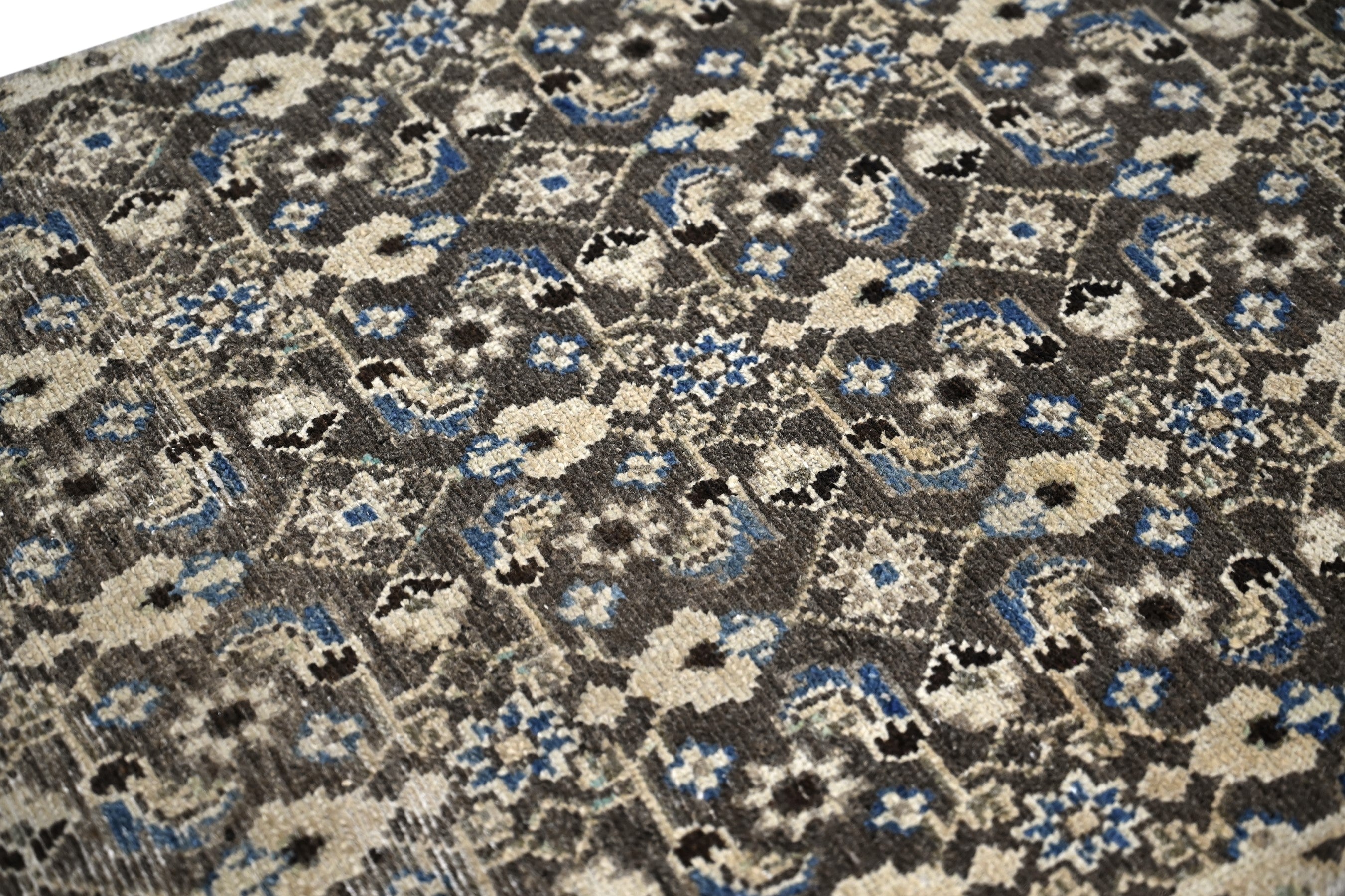 Persian Birjand runner rug in charcoal and cream, view 13 of 19