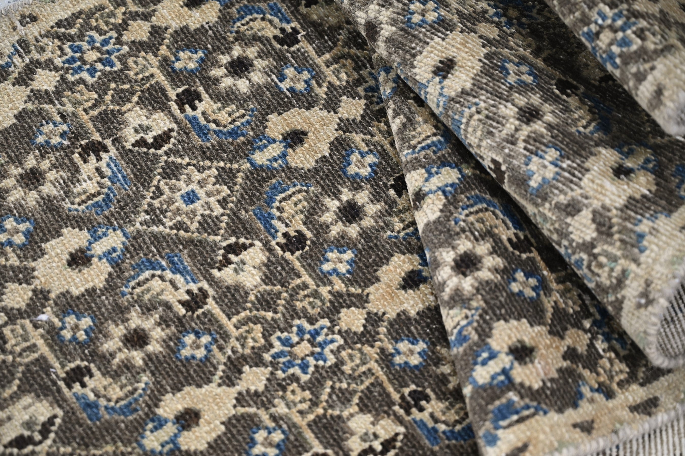Persian Birjand runner rug in charcoal and cream, view 15 of 19