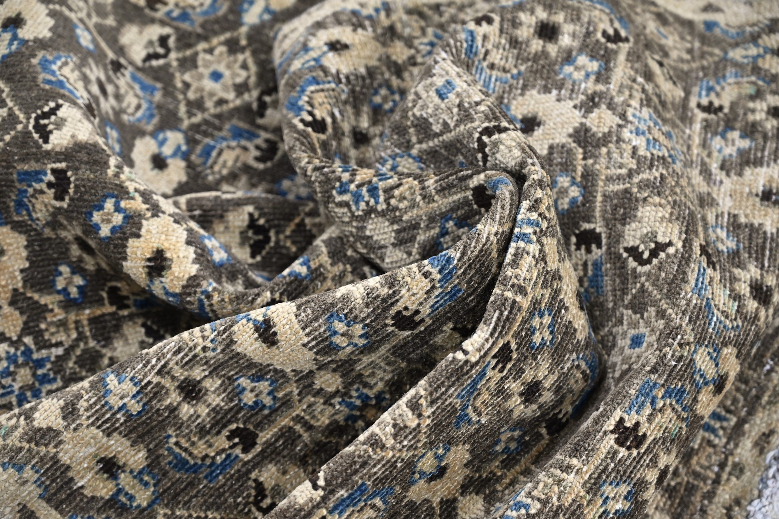 Persian Birjand runner rug in charcoal and cream, view 18 of 19