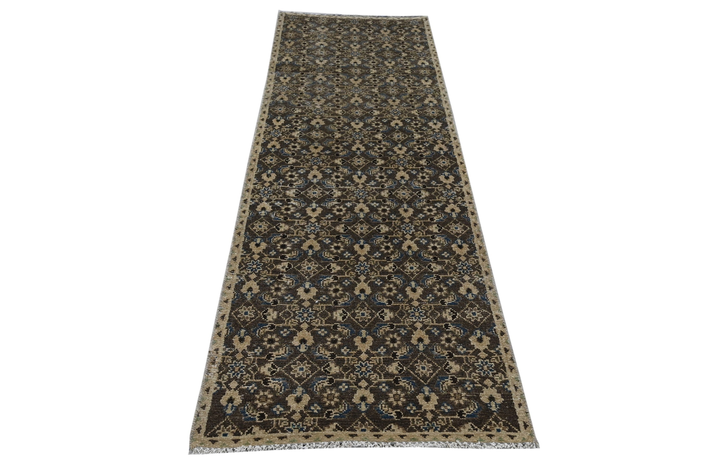 Persian Birjand runner rug in charcoal and cream, view 2 of 19