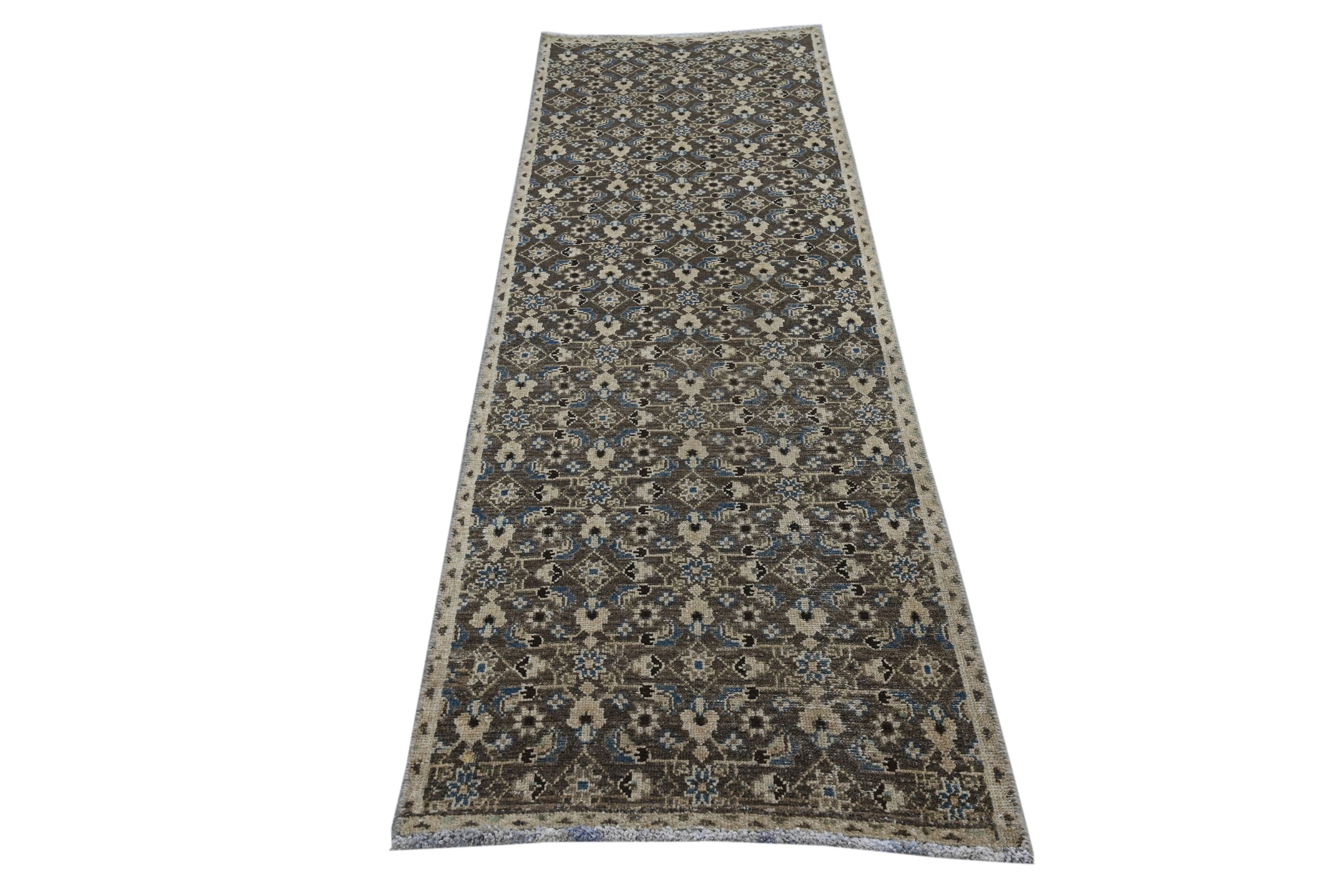 Persian Birjand runner rug in charcoal and cream, view 3 of 19