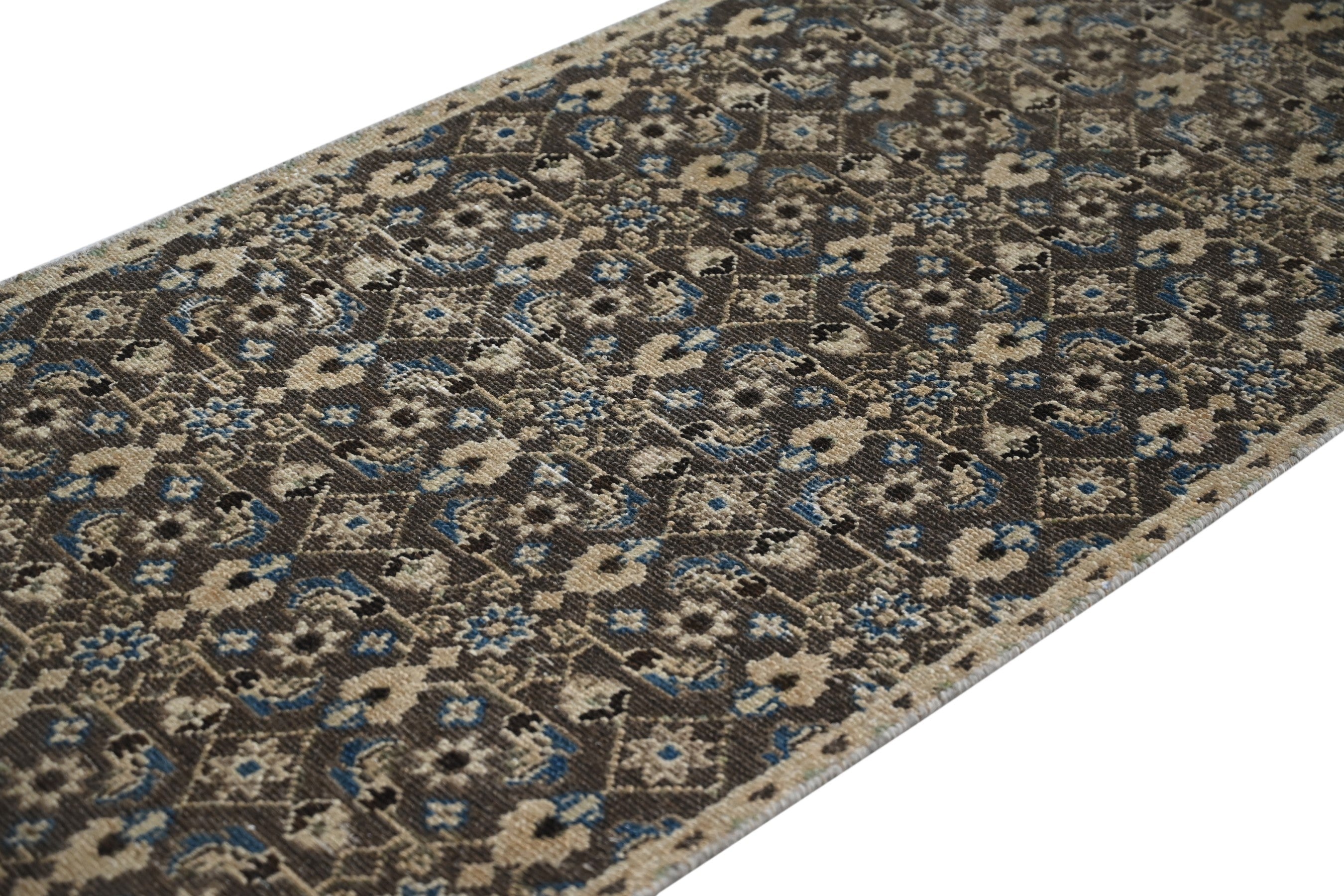 Persian Birjand runner rug in charcoal and cream, view 4 of 19