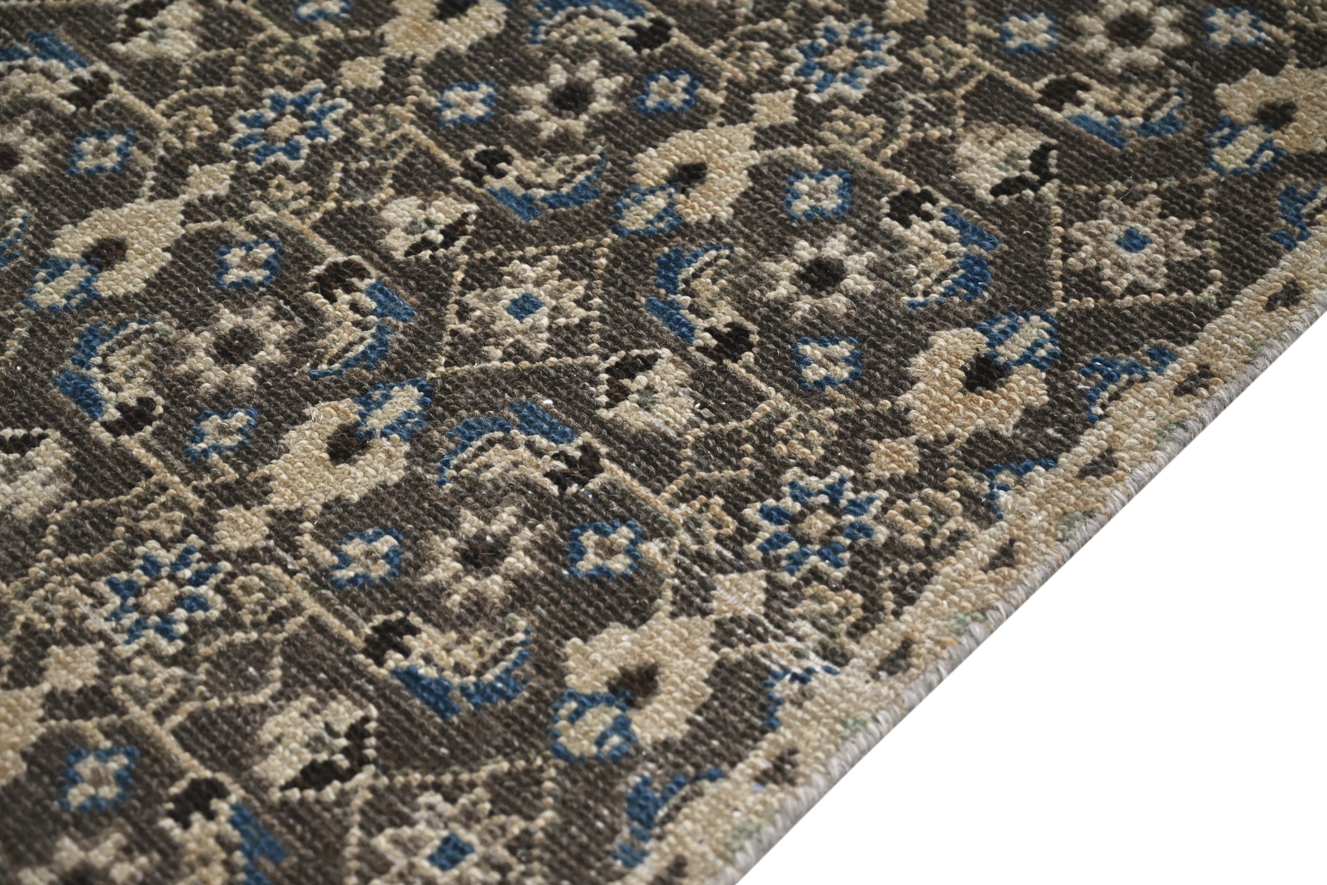 Persian Birjand runner rug in charcoal and cream, view 5 of 19