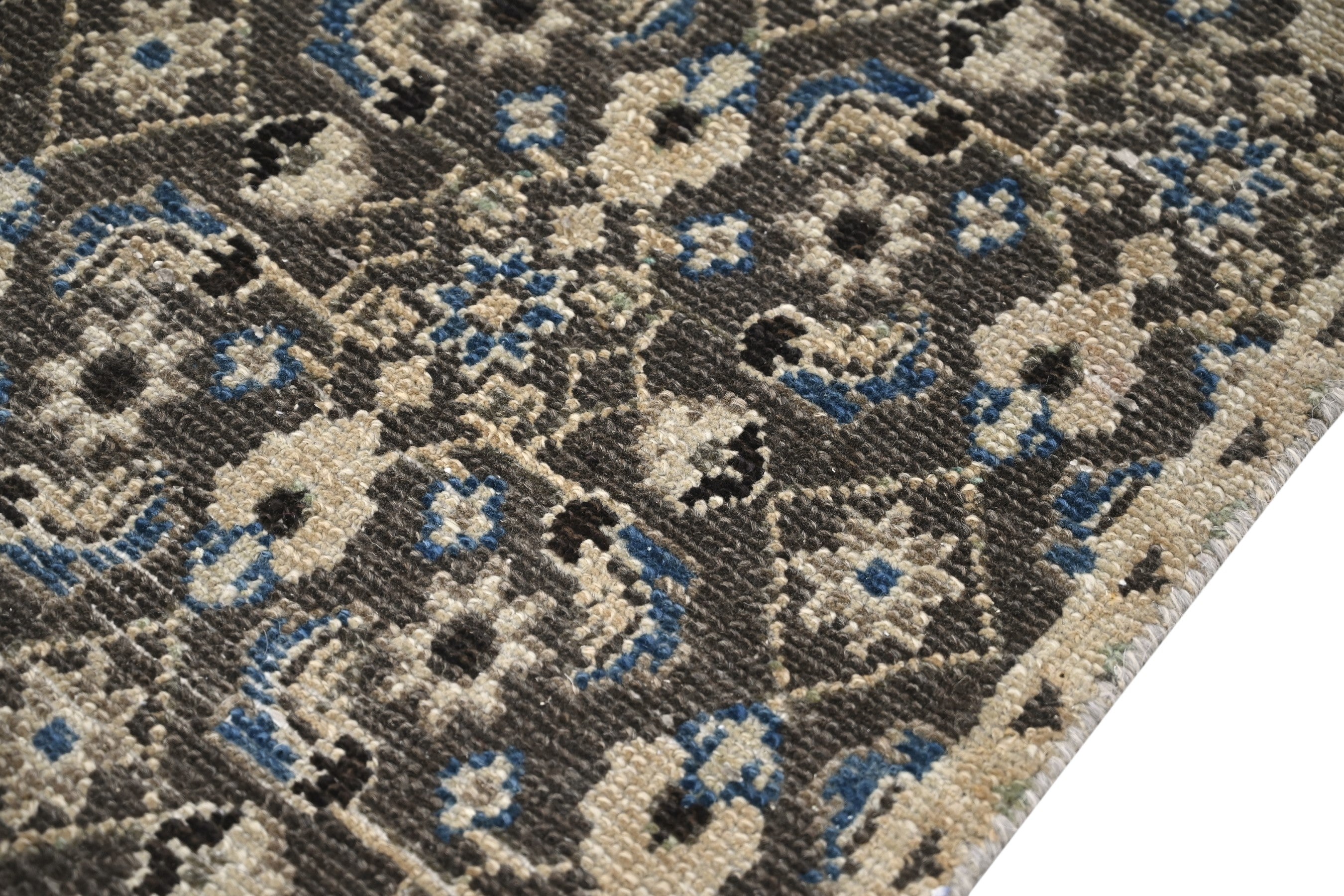 Persian Birjand runner rug in charcoal and cream, view 6 of 19