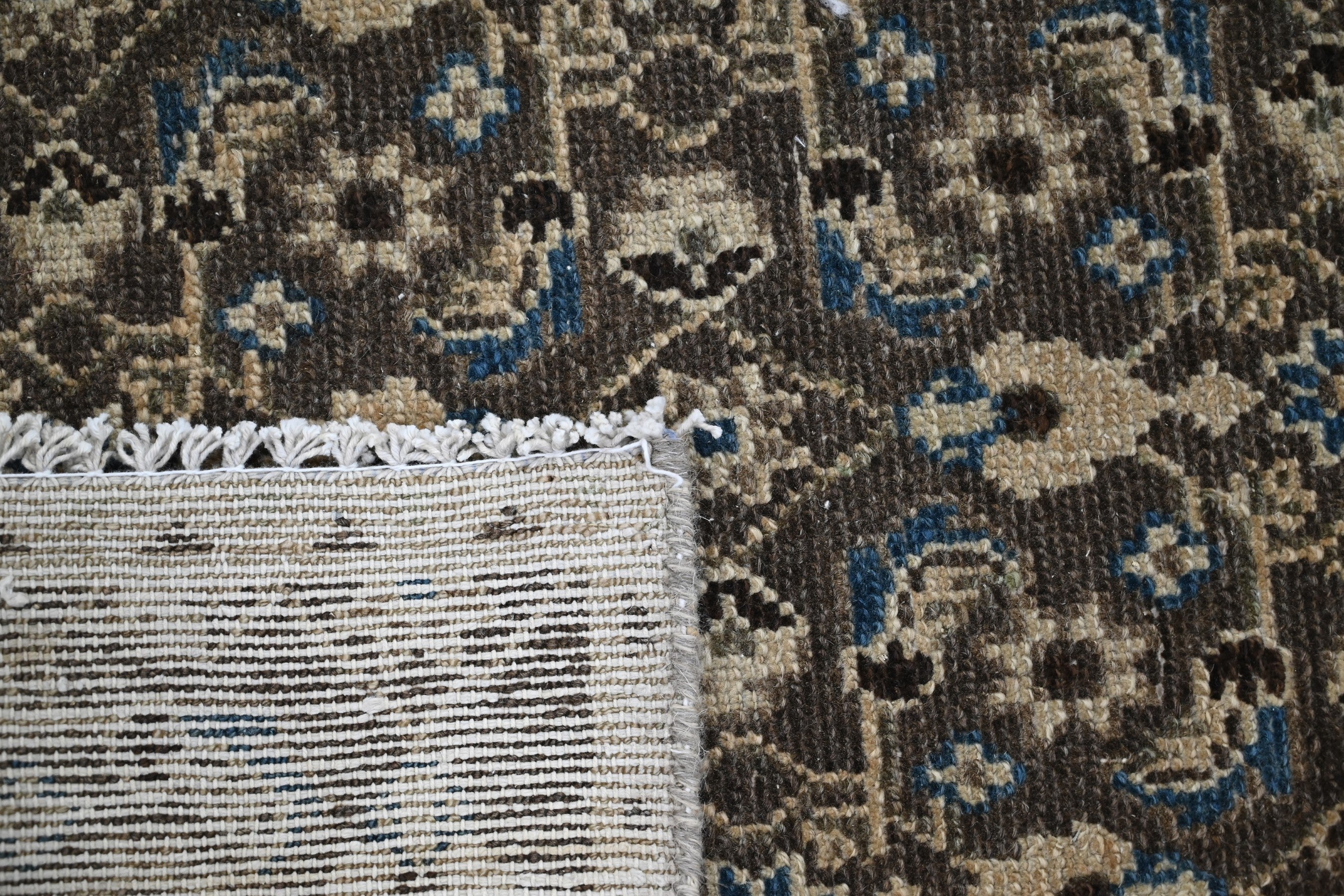 Persian Birjand runner rug in charcoal and cream, view 19 of 19